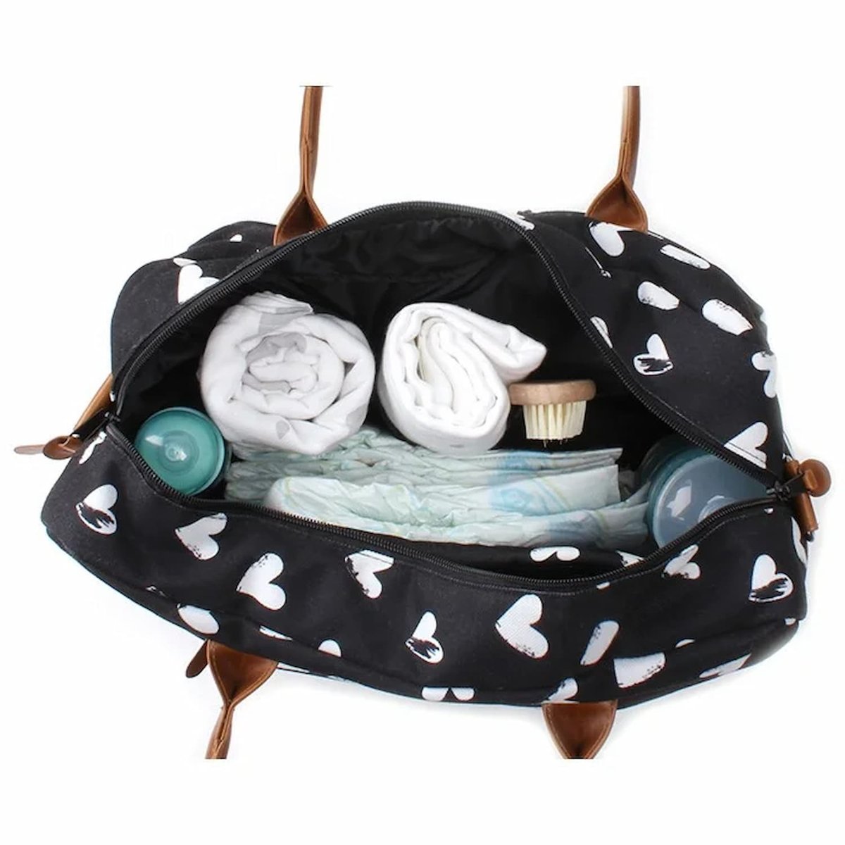 Sac à langer et son matelas KIDZROOM noir, coeurs, KIDZROOM