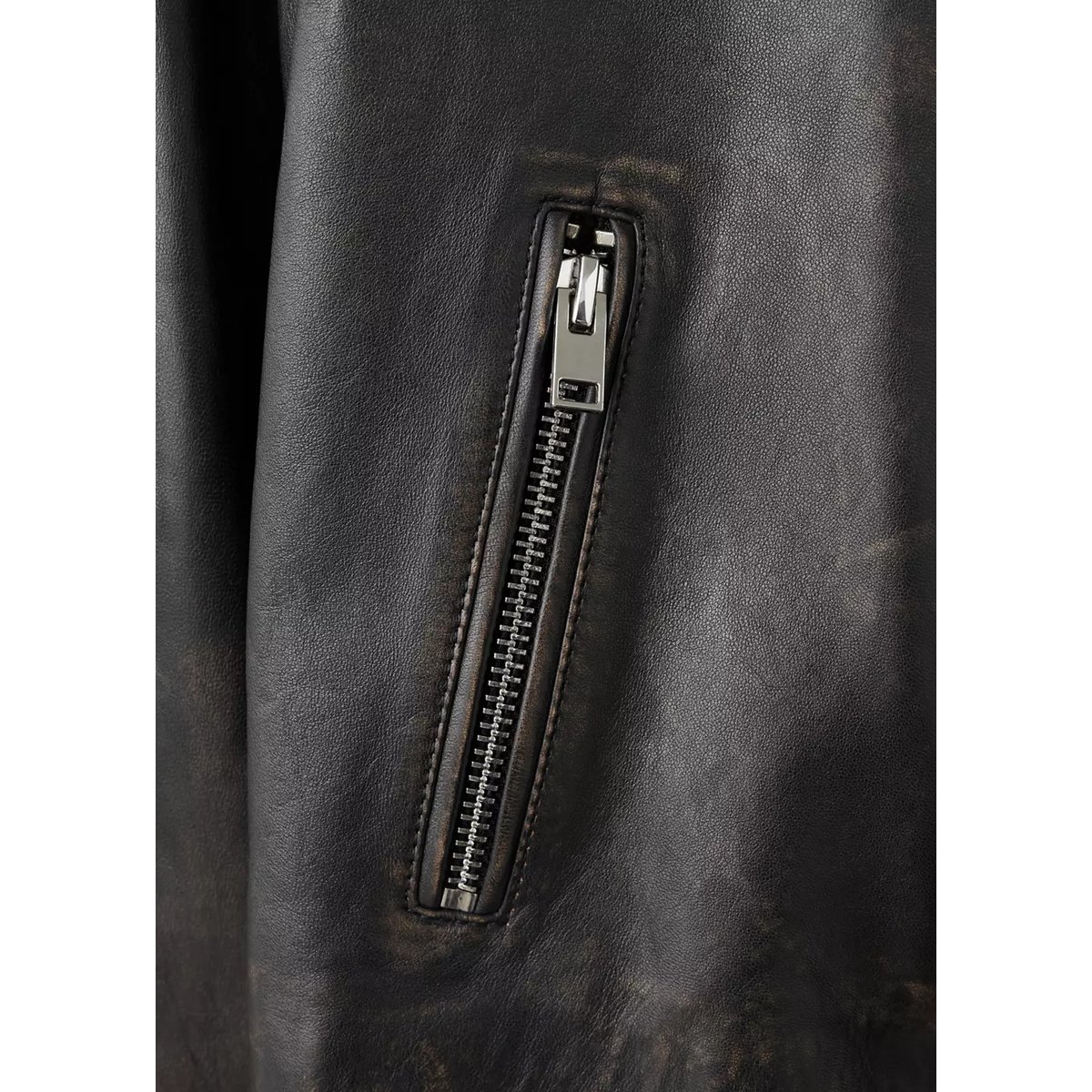 Veste cuir revers marron, MANGO