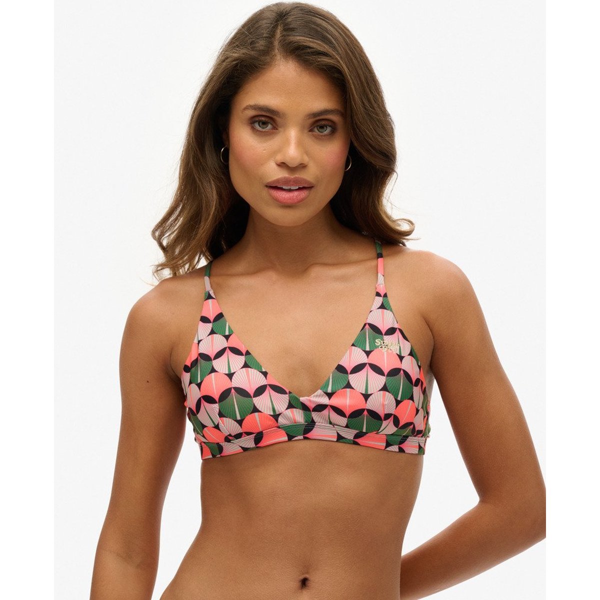 Haut de bikini triangle avec dos croisé orange géométrique, SUPERDRY
