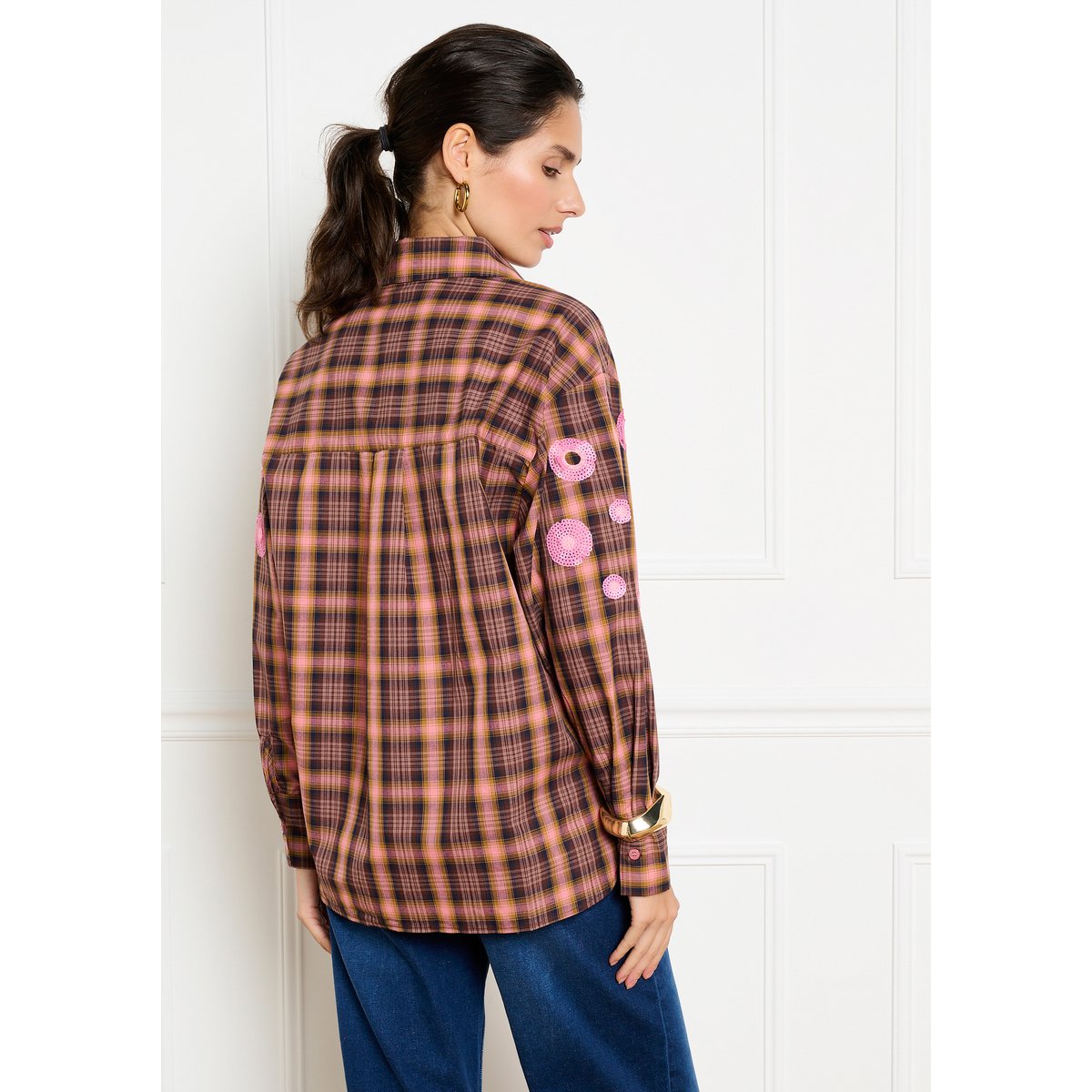 Chemise à carreaux brodée brun fonce chocolate, LOLALIZA
