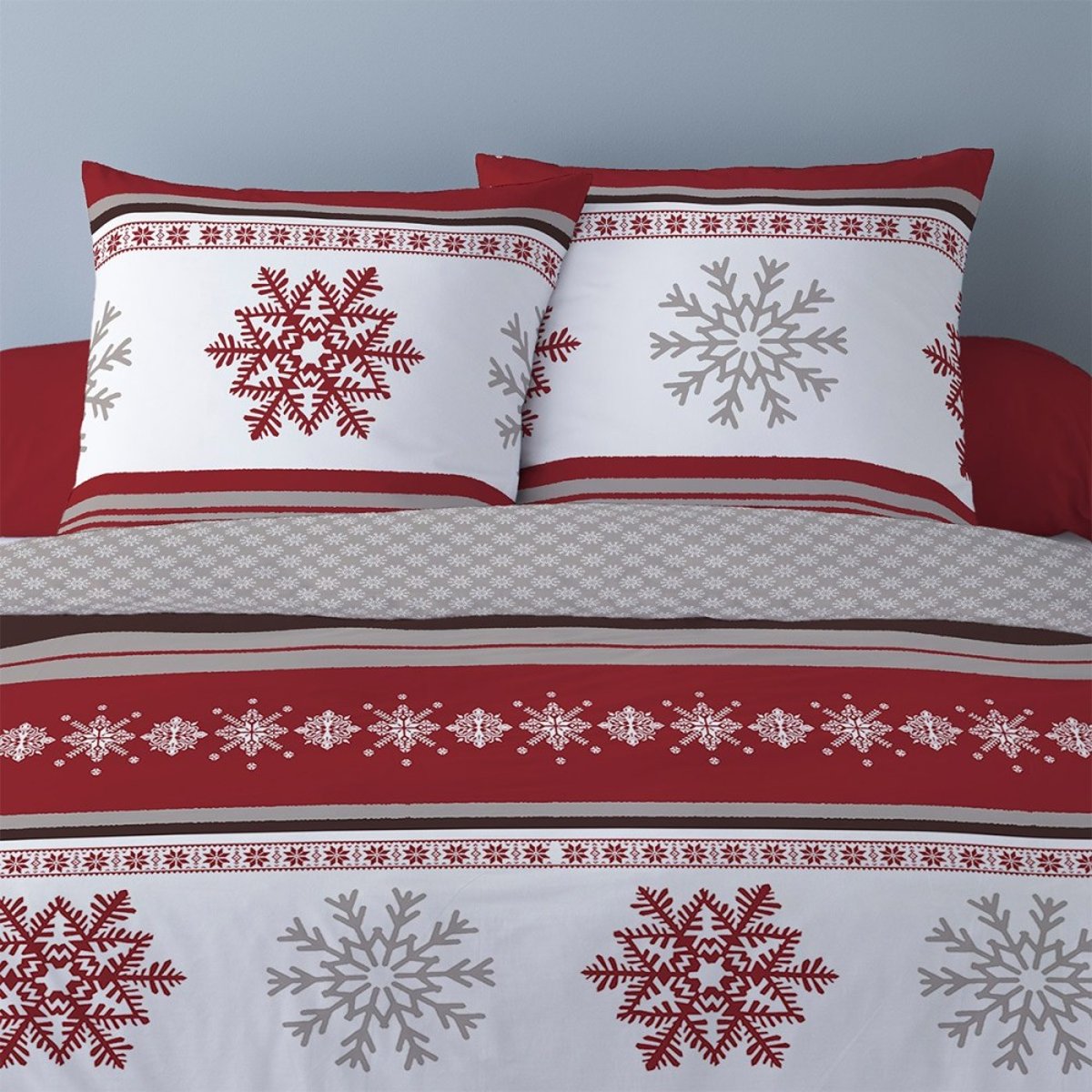 Housse de couette 200x200 Adèle + 2 taies coton flanelle rouge, DECORATIE