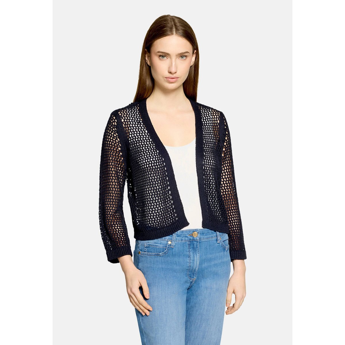 Cardigan en grosse maille à motif ajouré dark sky, BETTY BARCLAY