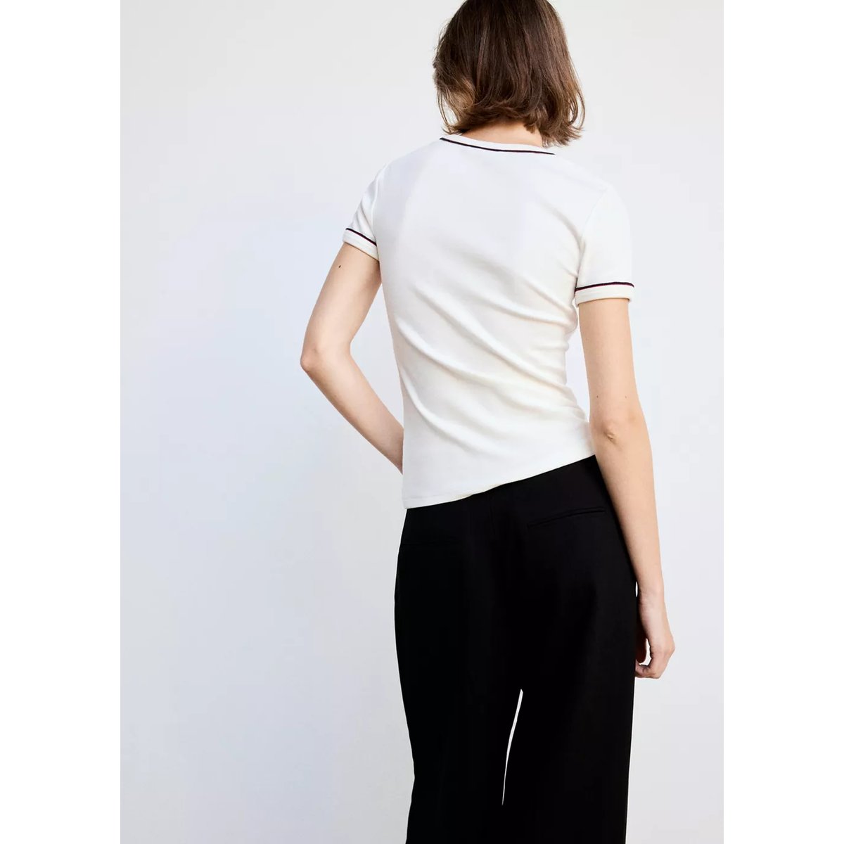 T-shirt maille côtelée liserés blanc, MANGO