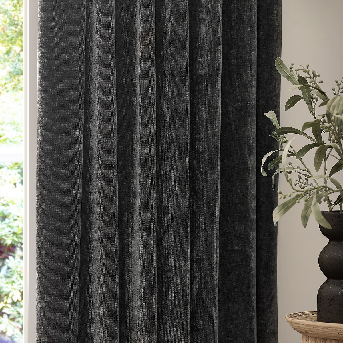 Heavy Chenille Velvet Room Darkening Pencil Pleat Curtains charcoal, YARD
