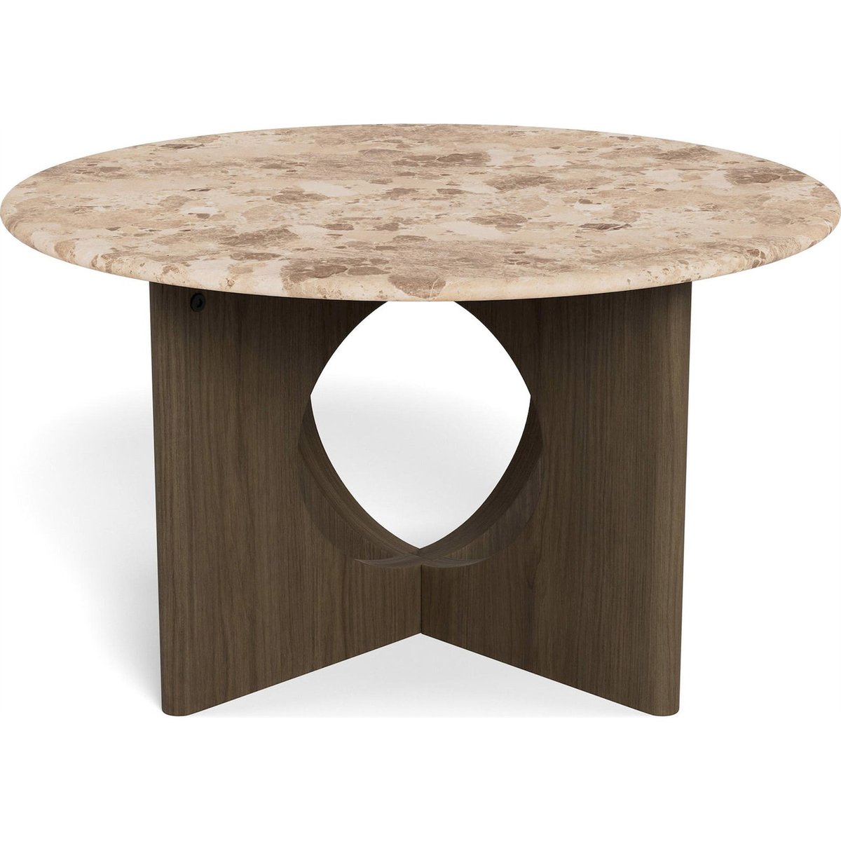 Table basse ronde en marbre DORSETT beige marbré et bois foncé, RECOLLECTION