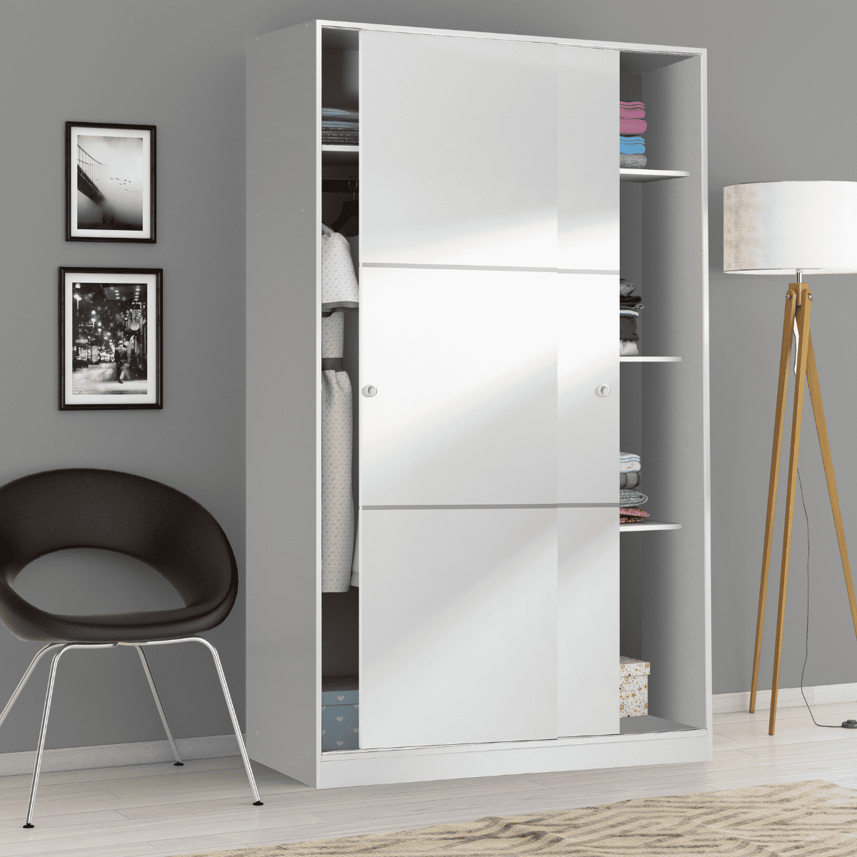 Armoire 2 portes coulissantes NINO blanc, CALICOSY