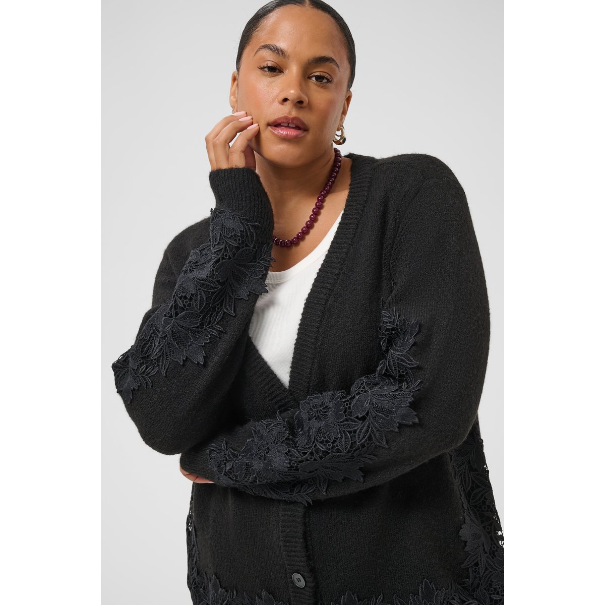 Cardigan à tricot noir black deep, KAFFE CURVE