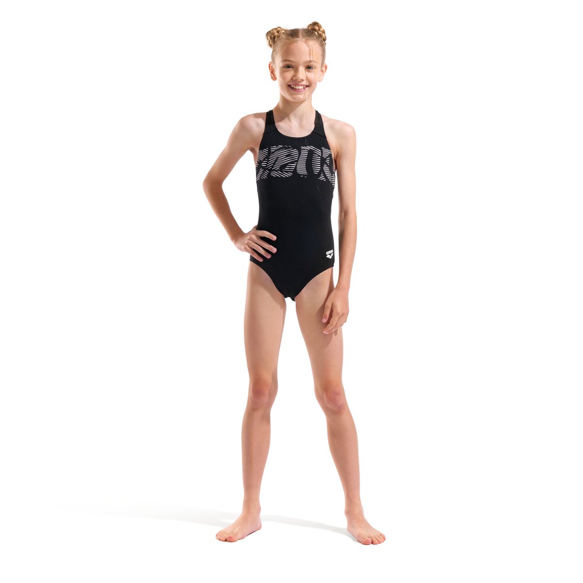 Maillot de bain pour fille arena Performance Graphic V Back black-white, ARENA