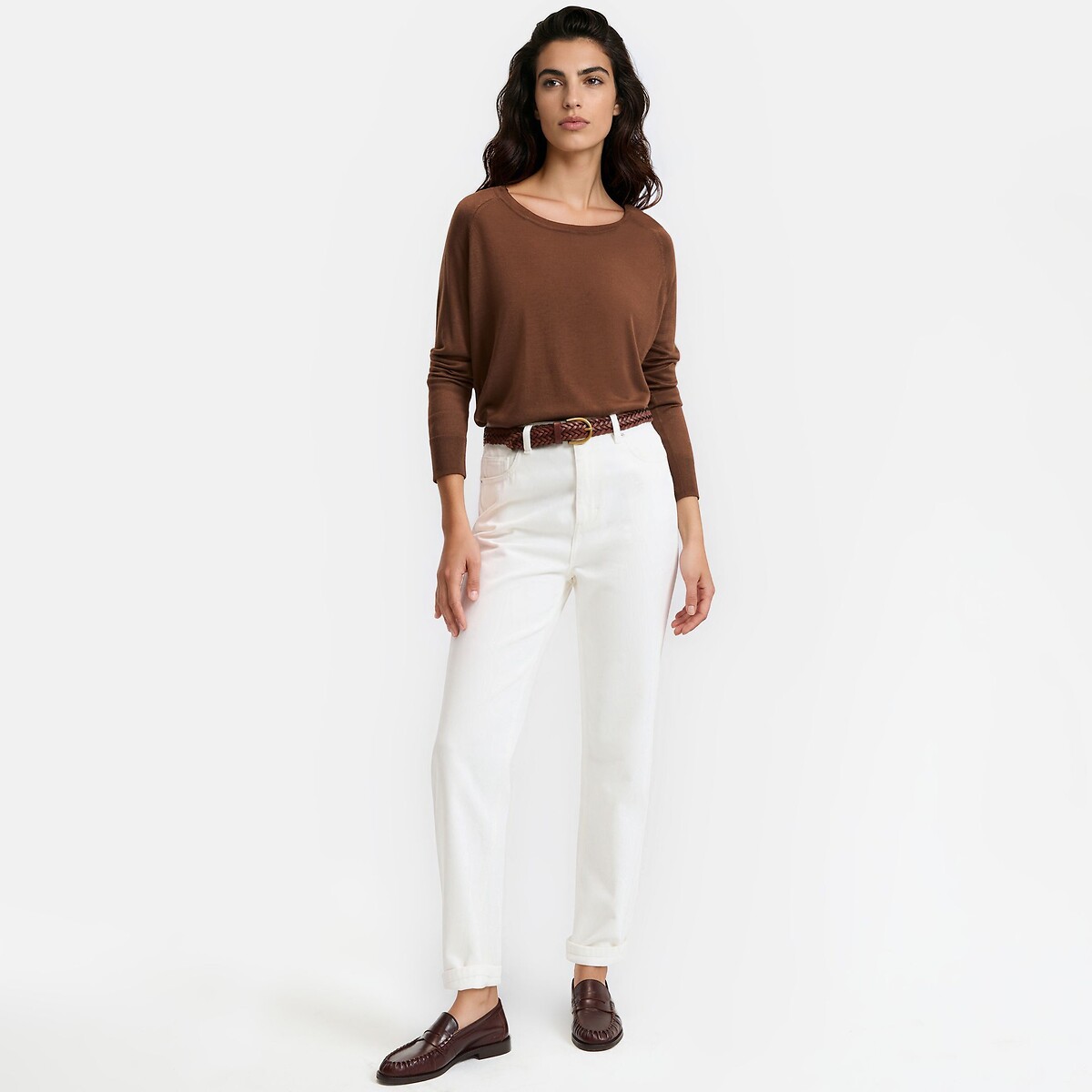 Regular jeans, recht, hoge taille wit, LA REDOUTE COLLECTIONS
