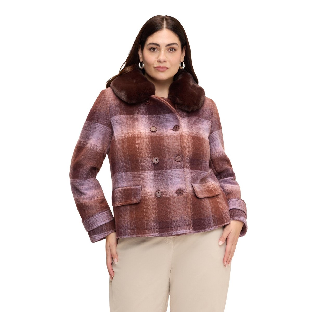 Veste croisée à carreaux marron, FIORELLA RUBINO