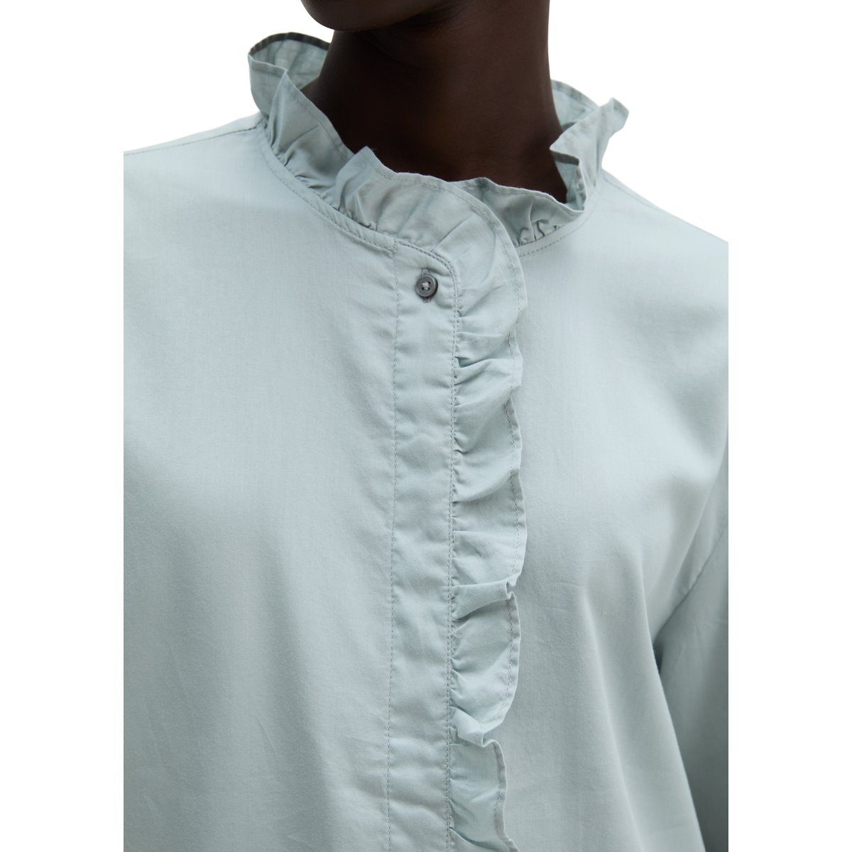 Chemisier à volants, coupe décontractée en satin de coton doux gris, MARC O'POLO