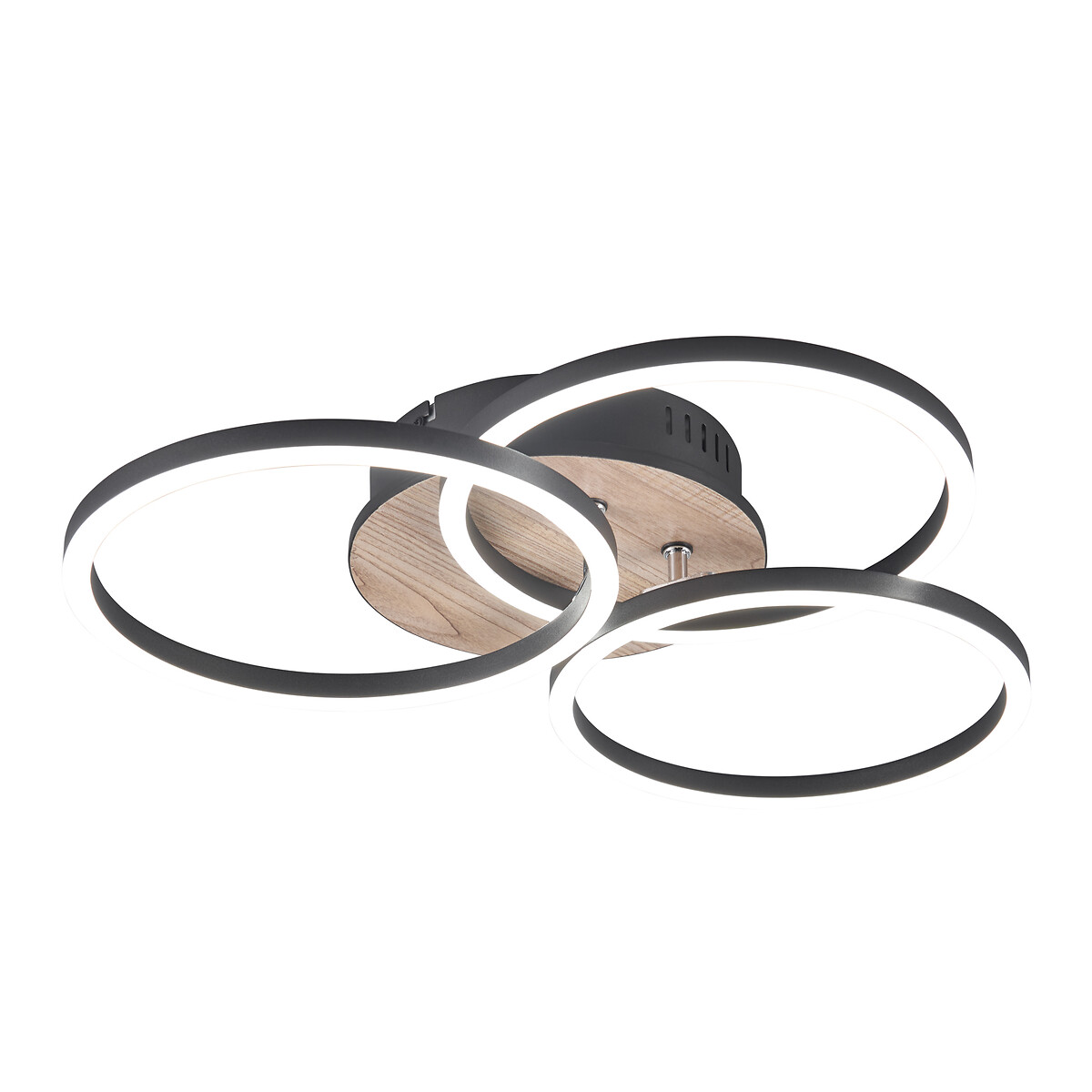 Candeeiro de teto Circle, TRIO Lighting preto/madeira, TRIO LIGHTING