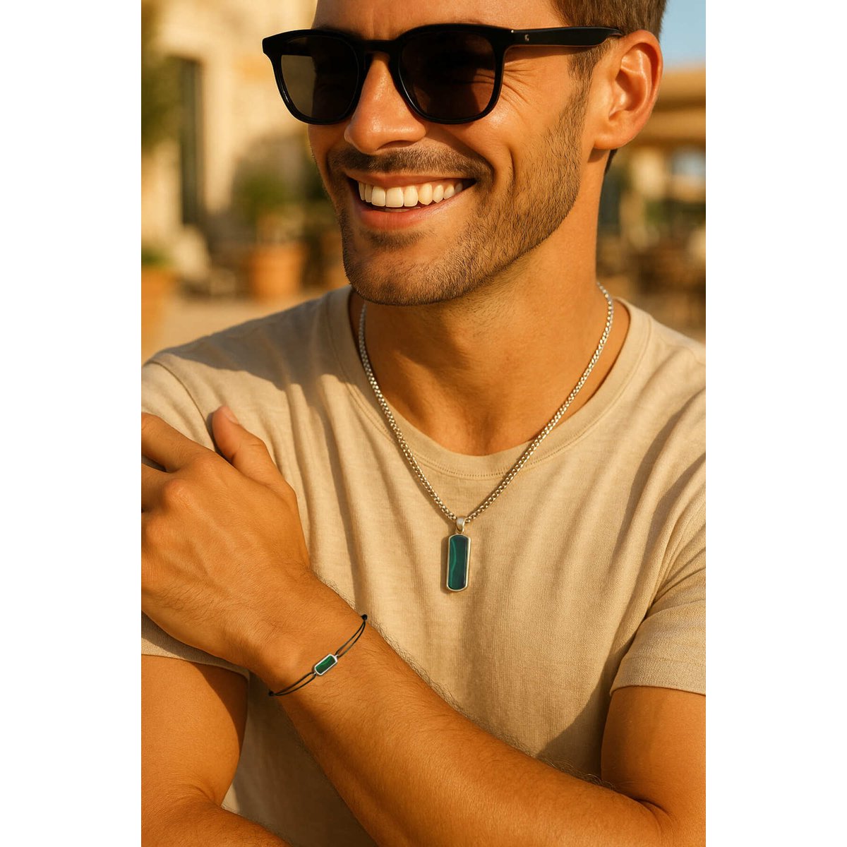 Pendentif Homme argenté, vert vif, LOUIS PION