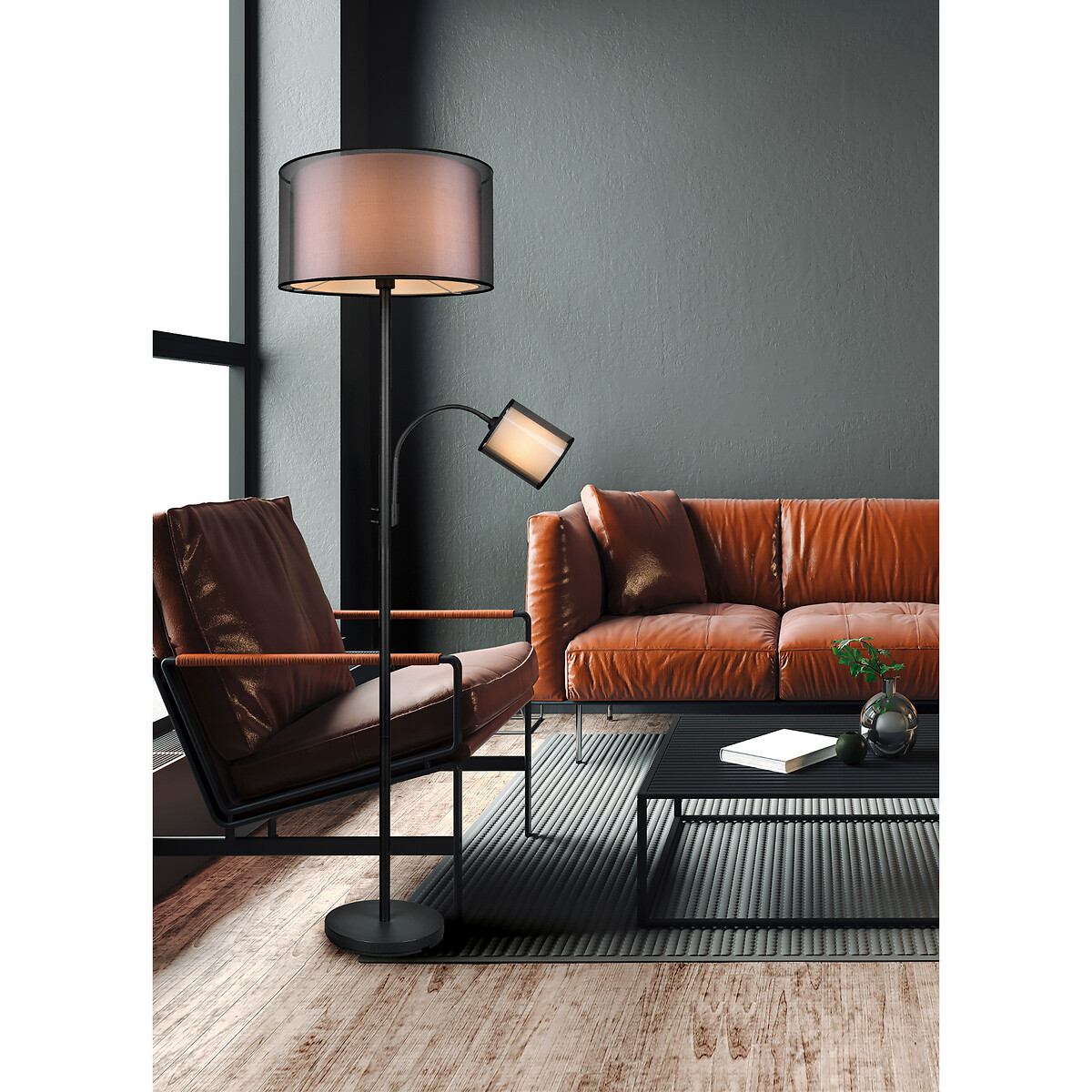 Candeeiro de pé Burton, TRIO Lighting preto/branco, TRIO LIGHTING