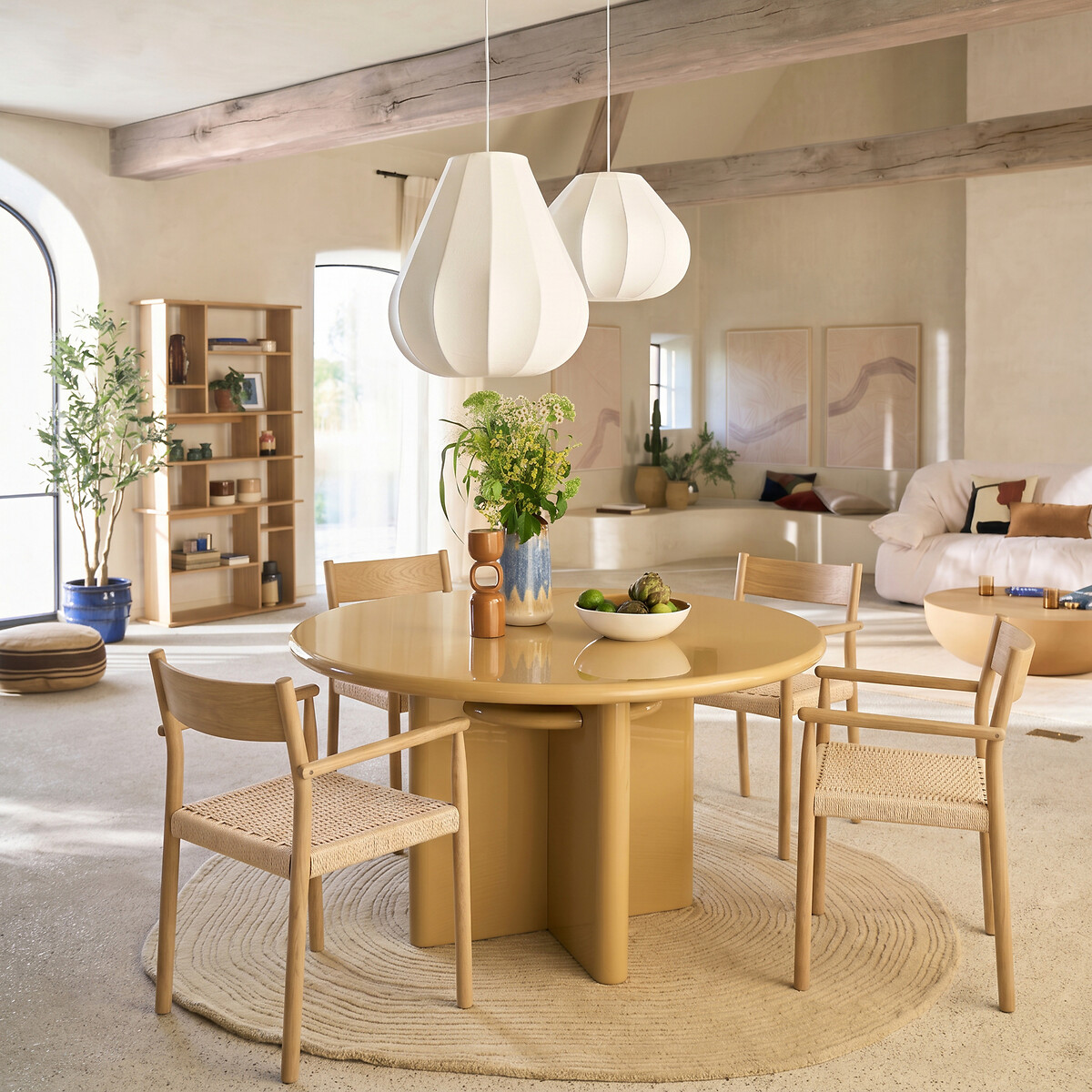 Silla de comedor de roble y chapa con efecto madera blanqueada y cuerda trenzada, TAGA natural, LA REDOUTE INTERIEURS