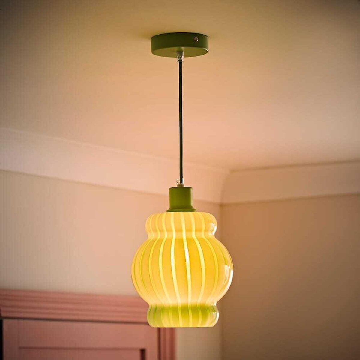 Toffee Stripe Glass Pendant Light green, SO'HOME