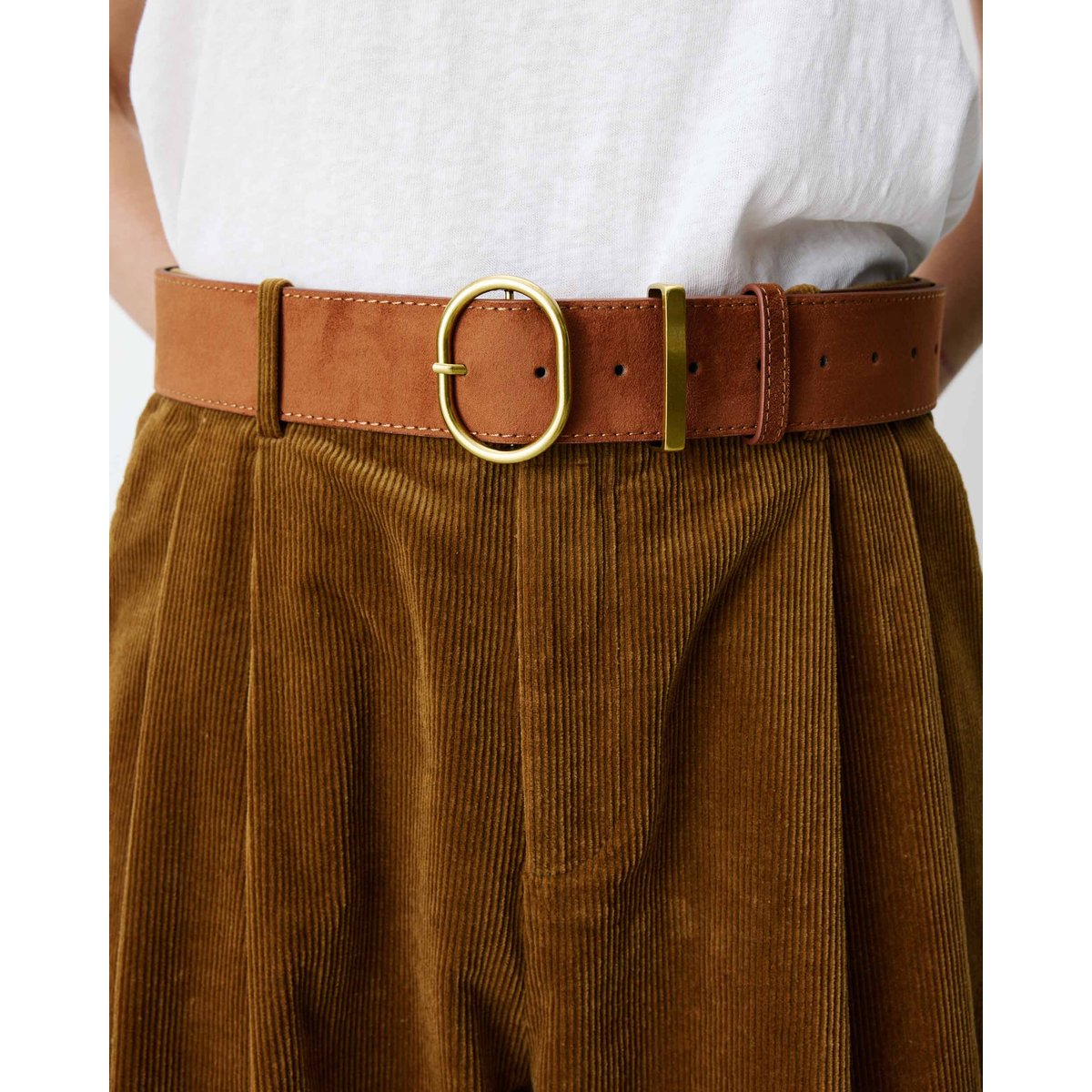 Ceinture en suédine boucle doré coffee Swinton kaki, GRACE AND MILA