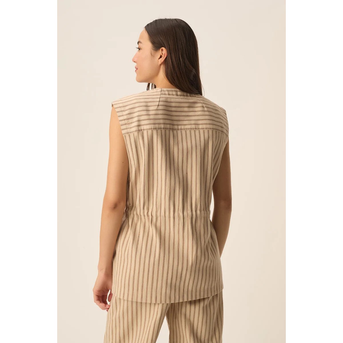 Valentina Striped Sleeveless Jacket beige, DES PETITS HAUTS