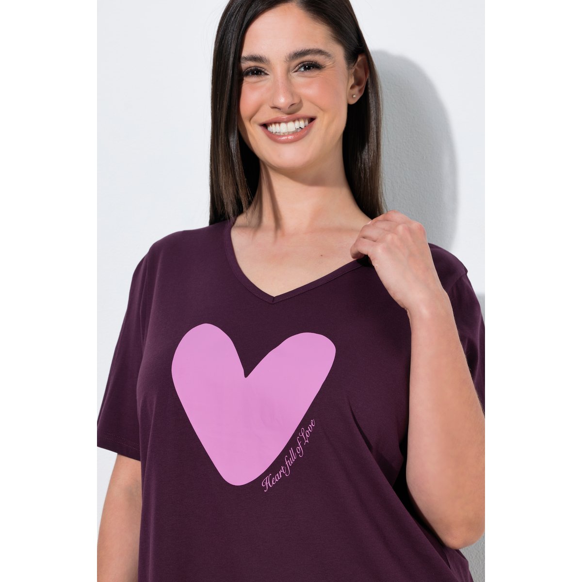 Pyjama motif cœurs prune foncé, ULLA POPKEN
