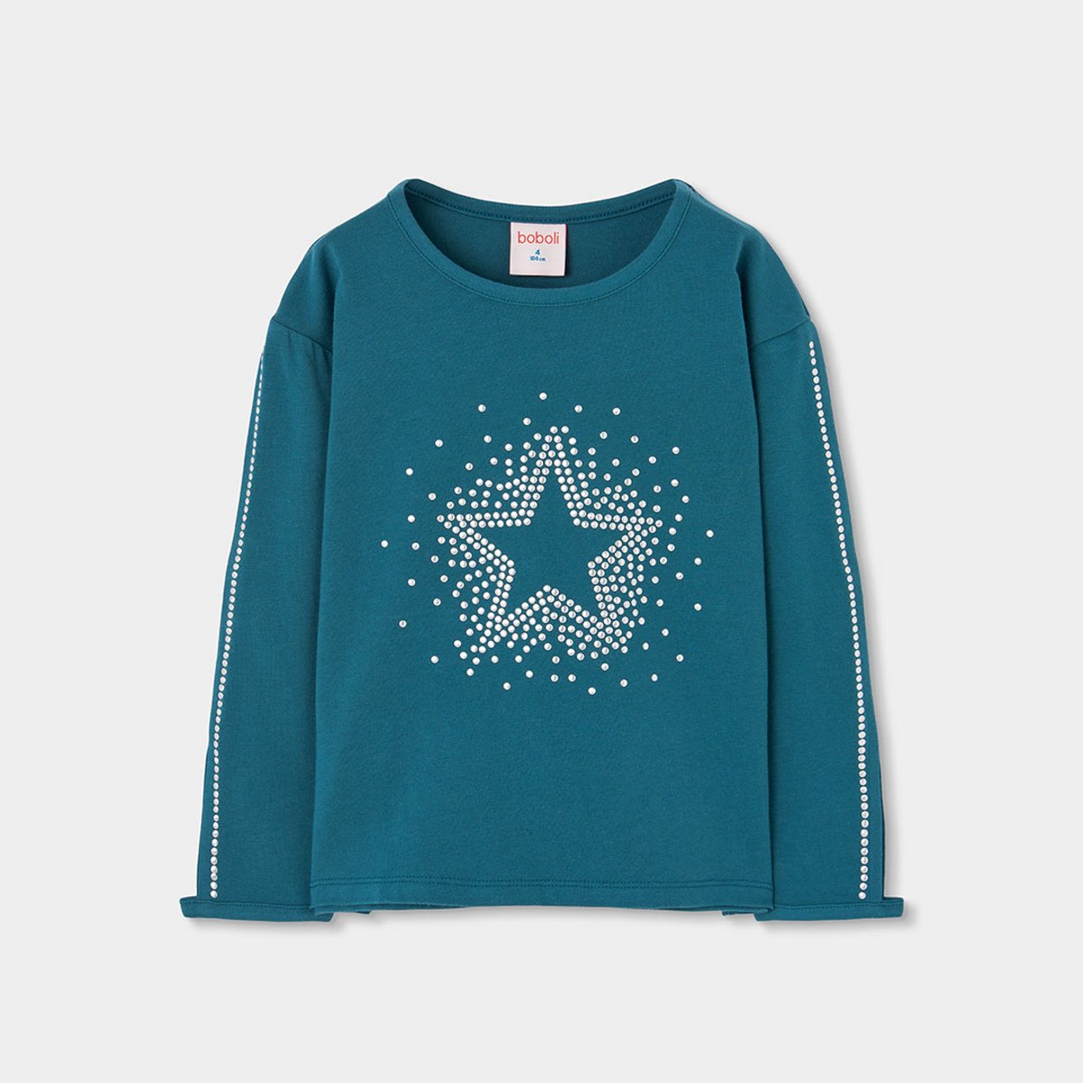 T-shirt fille en maille avec étoile en strass vert, BOBOLI