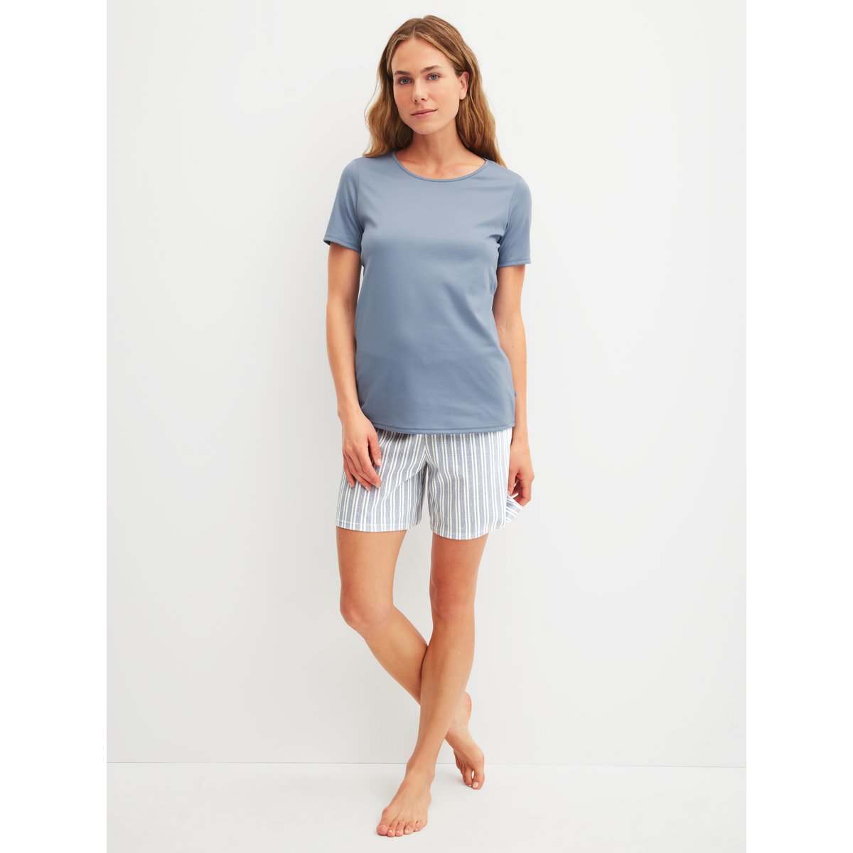 Pyjama court manches courtes Coton STRIPED DREAMS aura blue, CALIDA