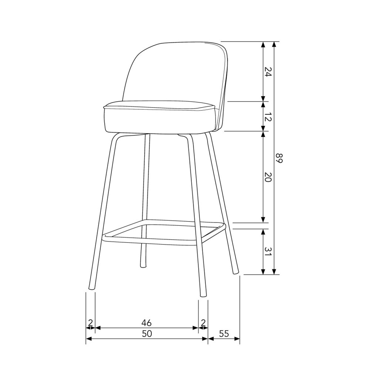 Tabouret de bar en velours H65cm - Vogue noir, BEPUREHOME