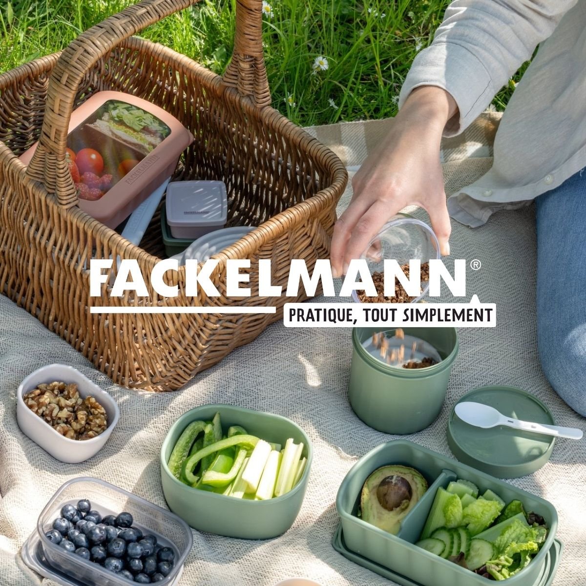 Lot de 2 lunchbox 500ml avec 2 ustensiles de cuisine STORAGE beige|bleu|vert, FACKELMANN