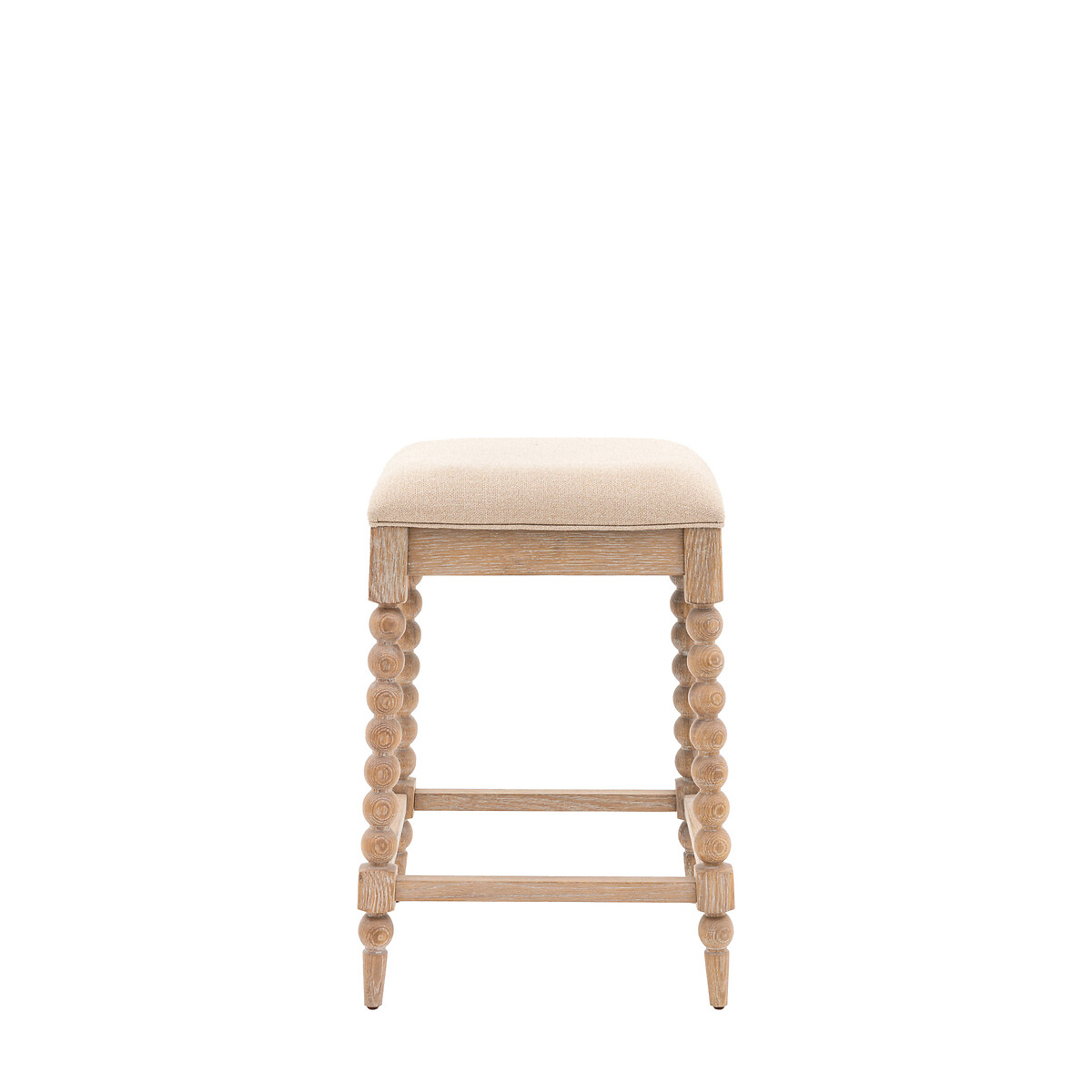Ames Linen Upholstered Bar Stool with Pompom Legs oak, ÉDITÉ