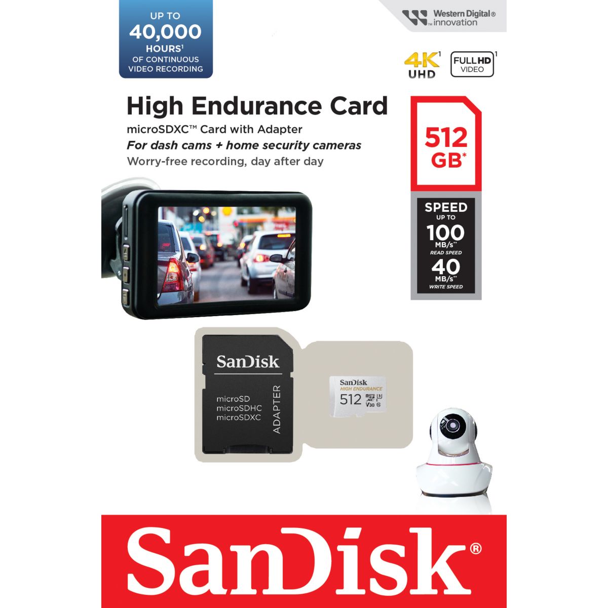 Carte Micro SD High Endurance microSDXC 512GB couleur unique, SANDISK
