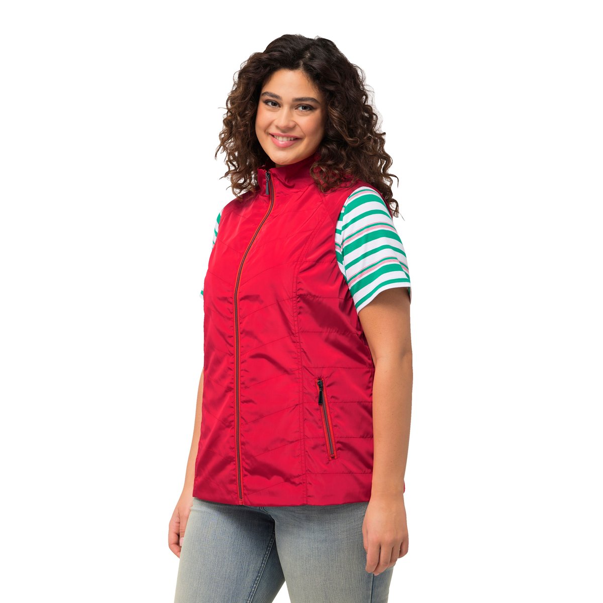 Gilet, coutures fantaisie, col montant rose vif, ULLA POPKEN