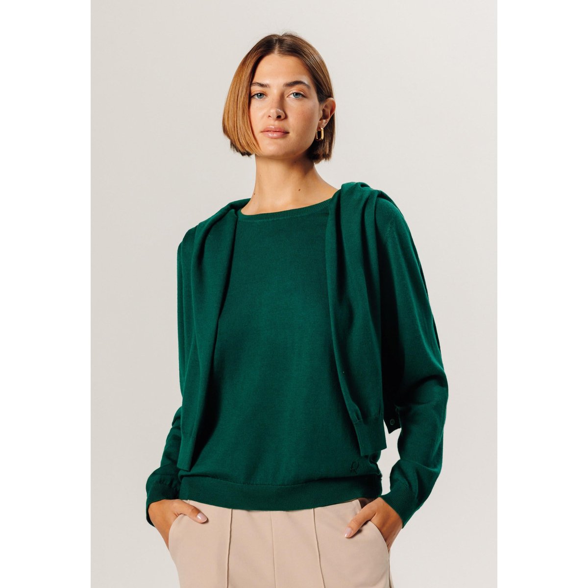 Pull col rond en laine mérinos vert anglais, RODIER