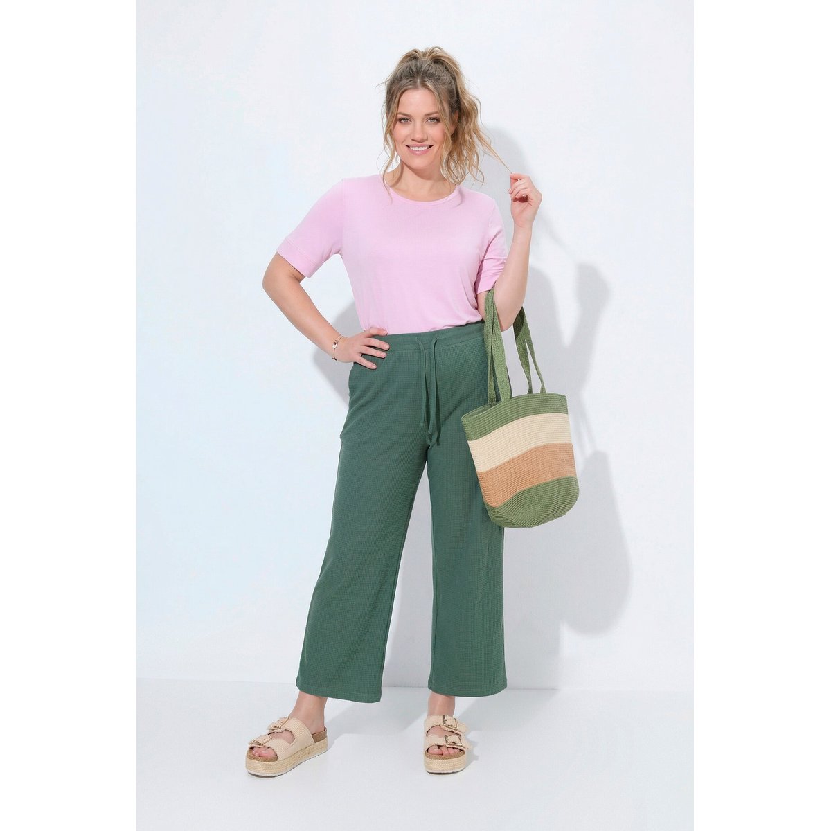 Jupe-culotte en molleton de coton bio kaki, ULLA POPKEN