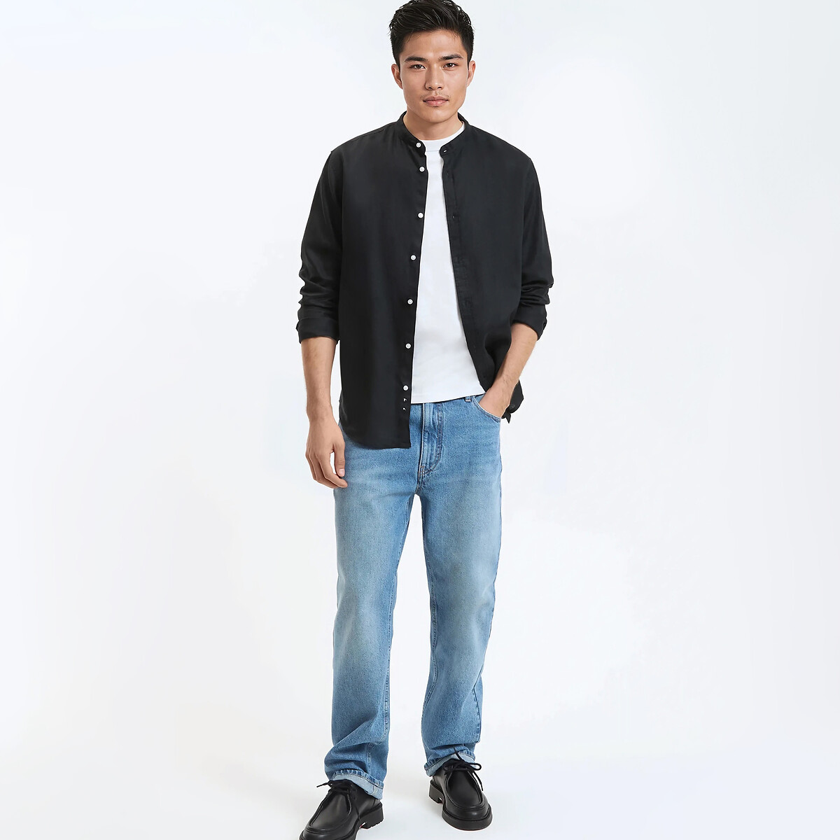 Chemise droite, col mao en lin, Signature AURELE noir, LA REDOUTE COLLECTIONS
