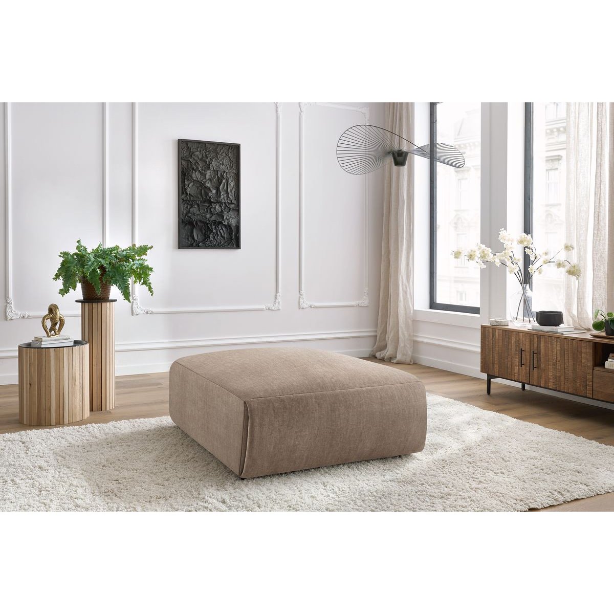 Pouf velours, JEANNE taupe, BOBOCHIC