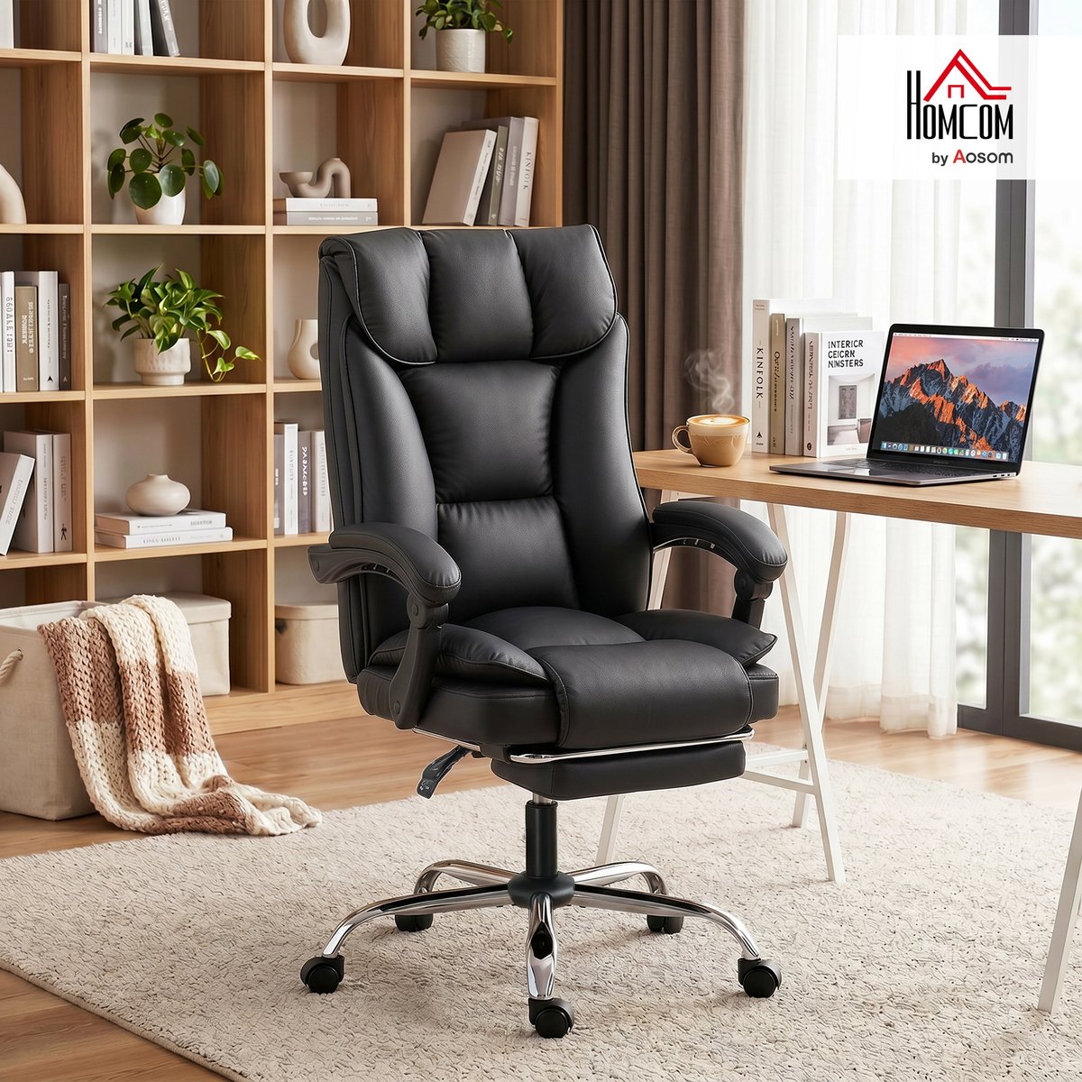 Chaise de bureau Revêtement synthétique Noir noir, HOMCOM