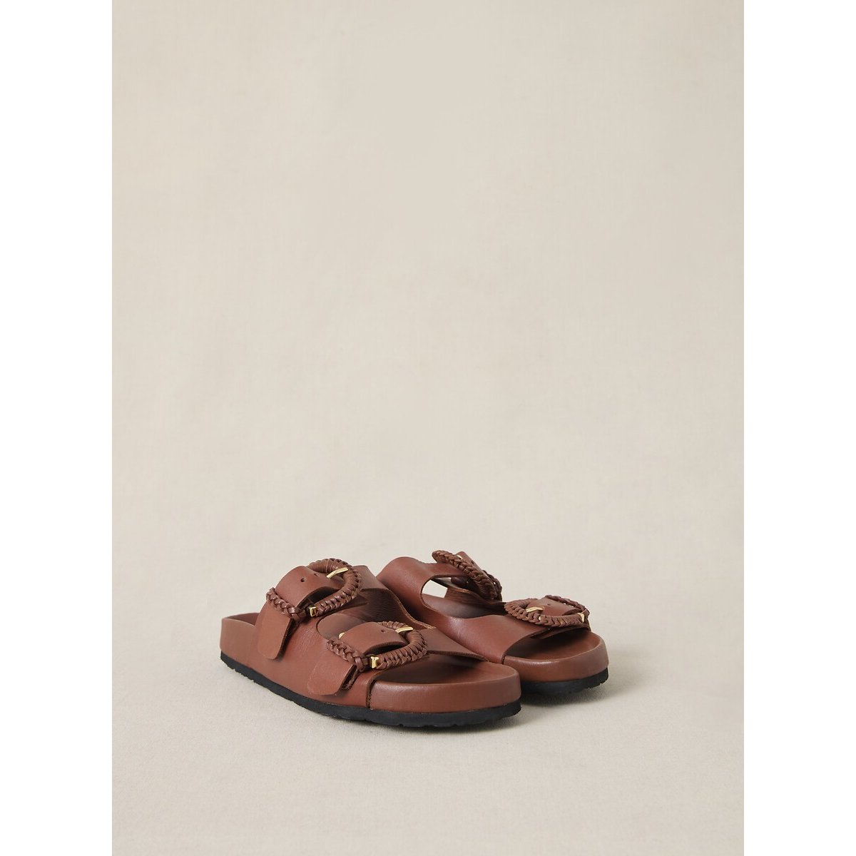 Cora Leather Flat Mules with Straps camel, PETITE MENDIGOTE