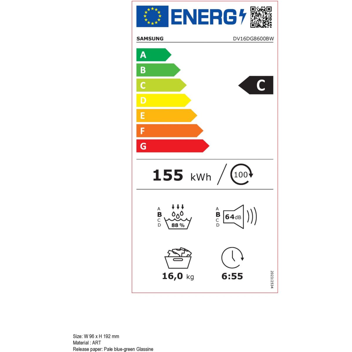 Sèche linge pompe à chaleur DV16DG8600BW blanc, SAMSUNG