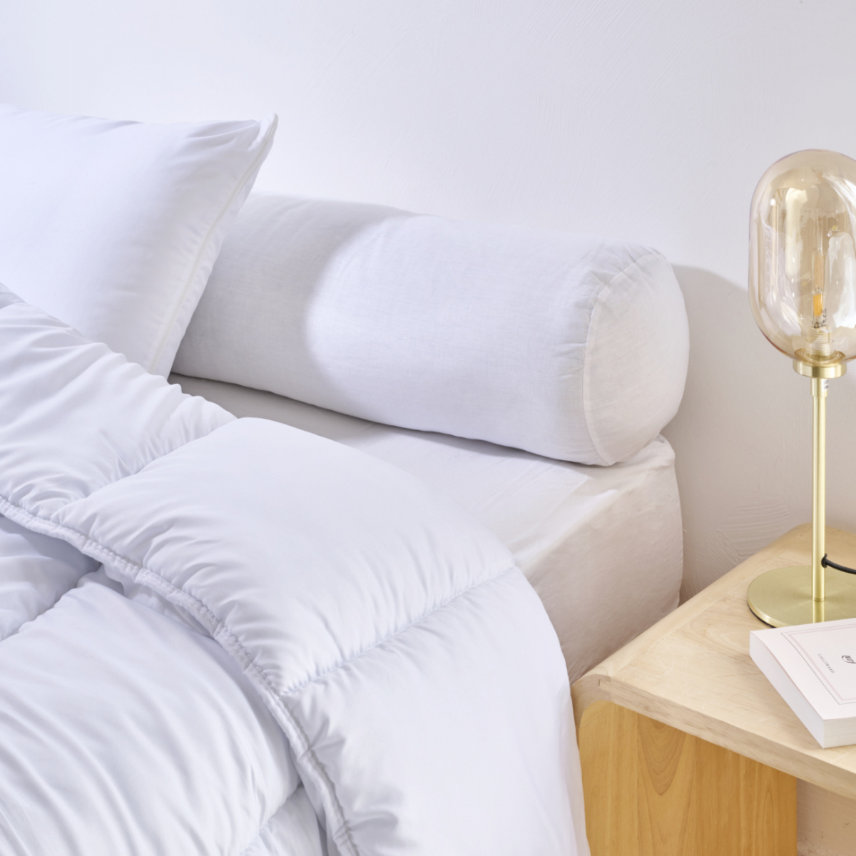 Traversin ferme enveloppe coton blanc, BLEU CALIN
