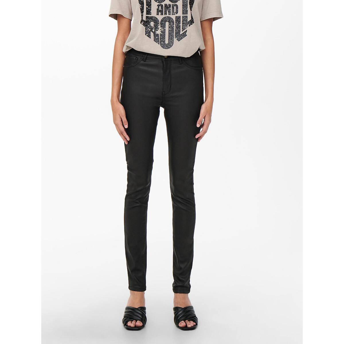 Coated Skinny Trousers with High Waist black, JDY