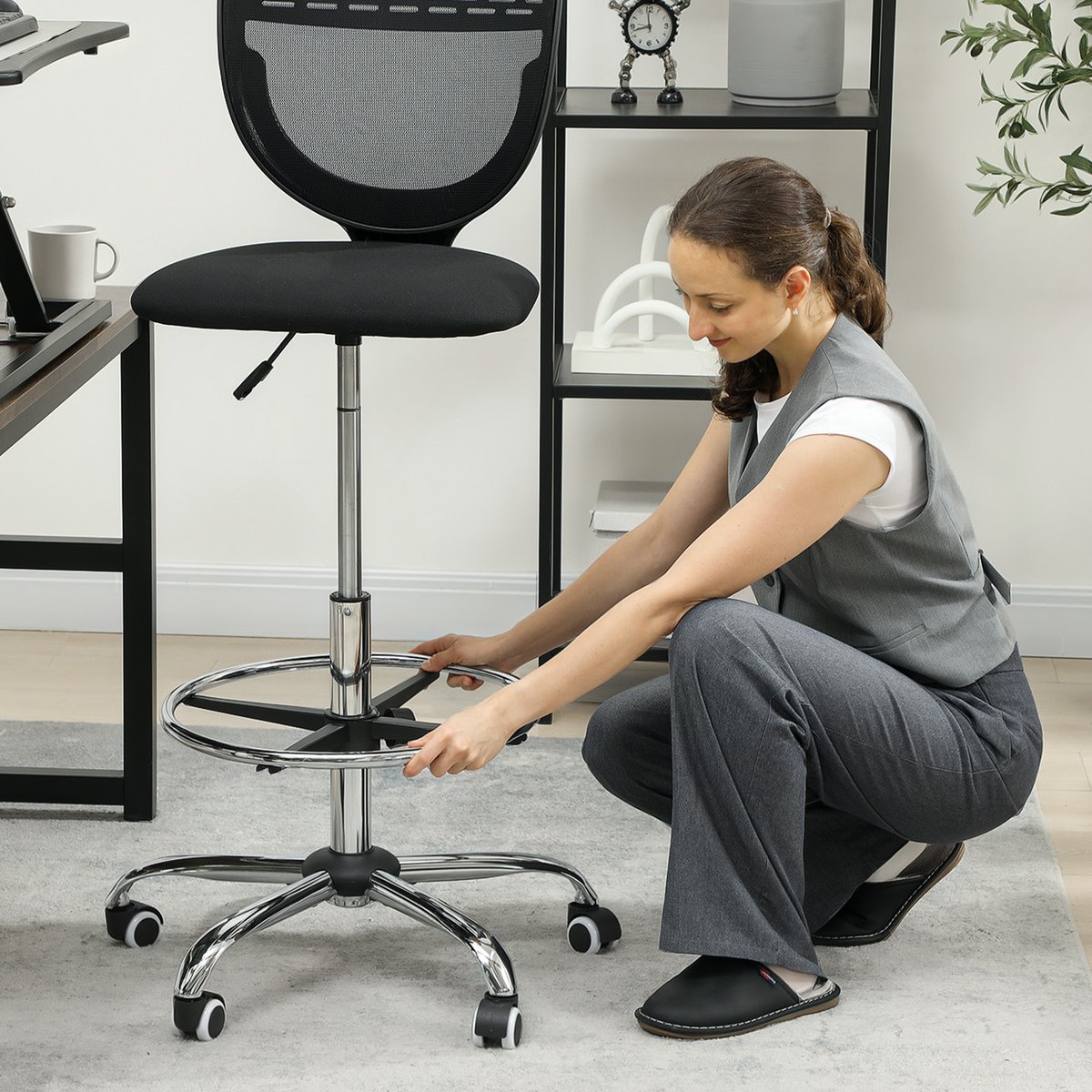 Chaise de bureau pour poste de travail debout noir, HOMCOM
