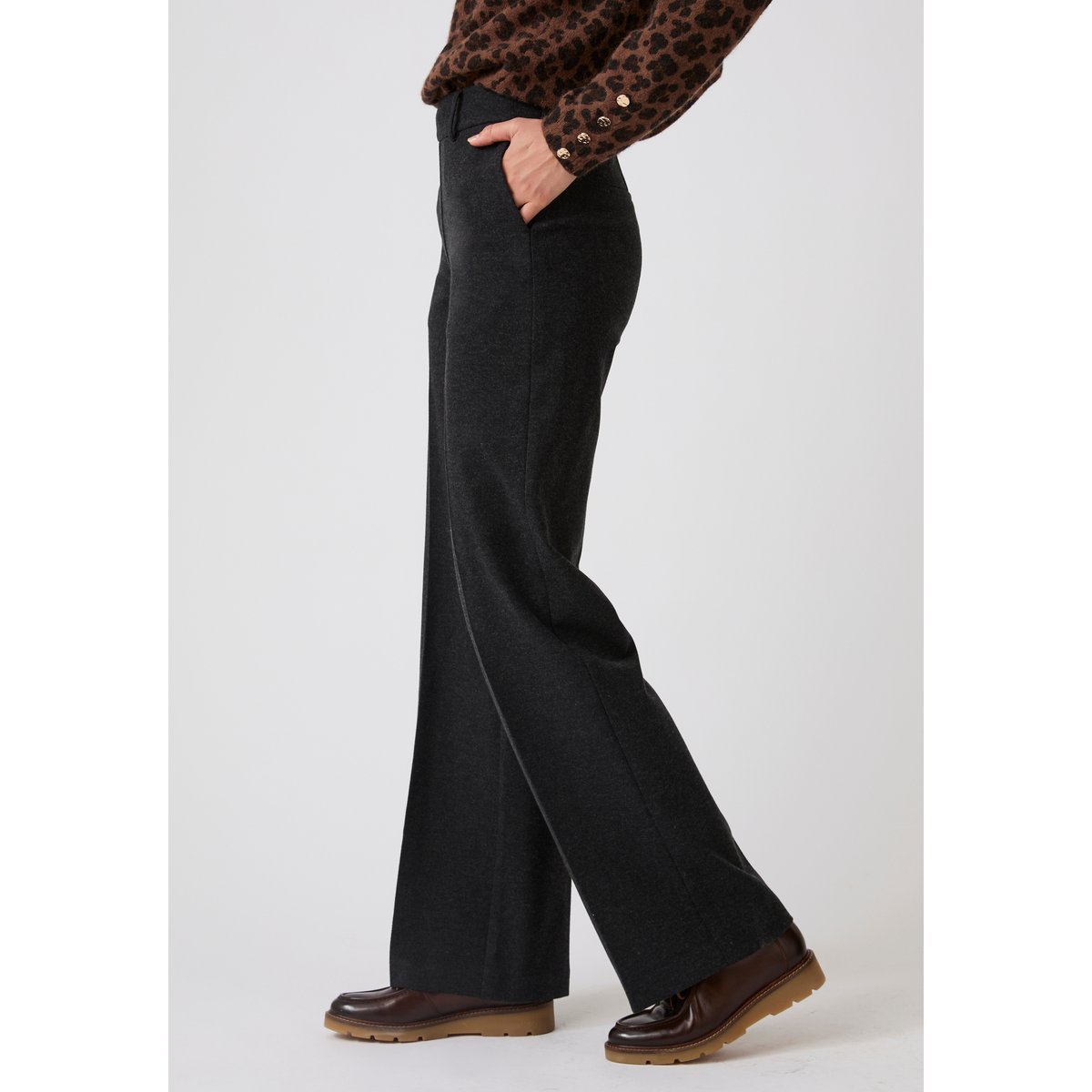 Pantalon large enfilable maille jersey gris chiné foncé, DAMART