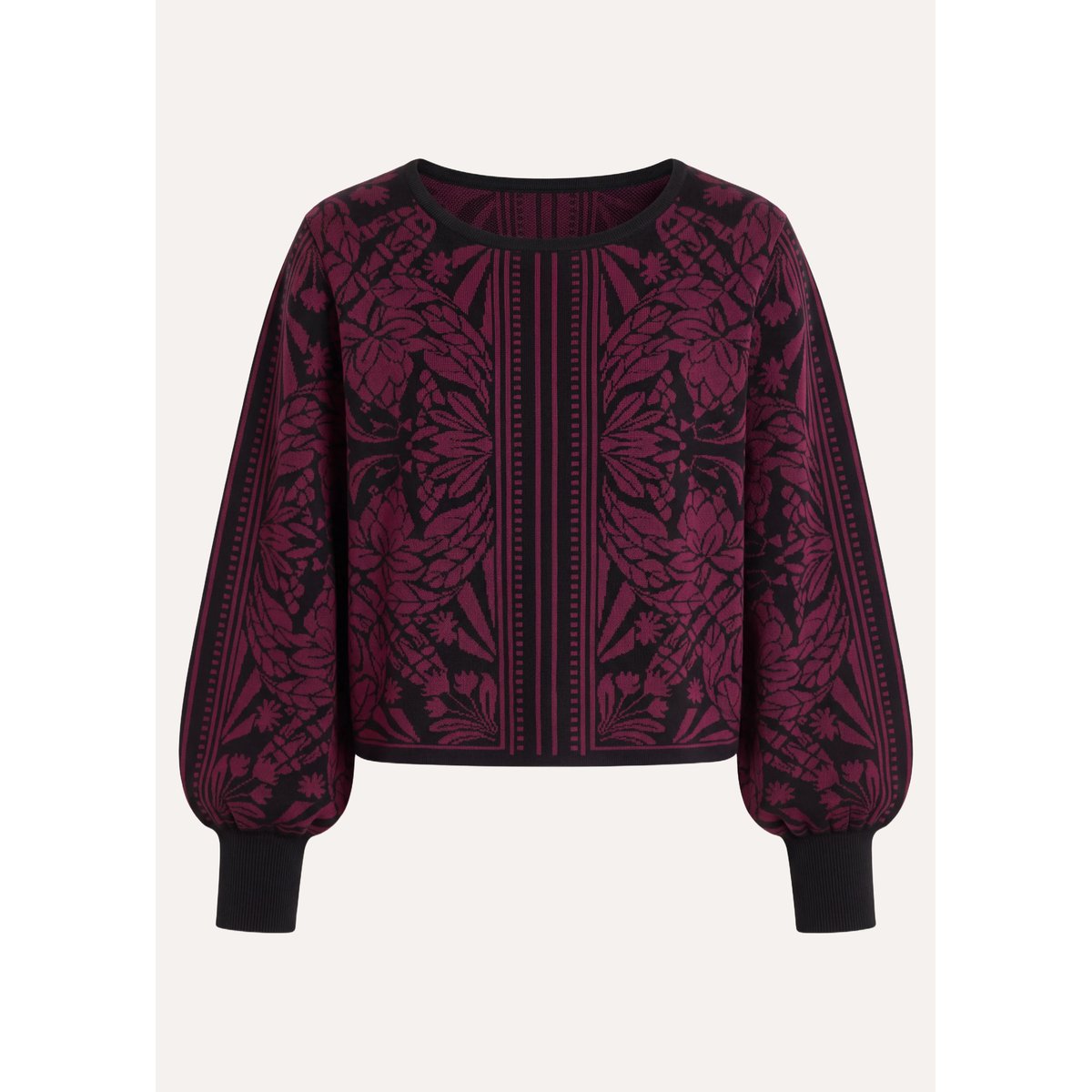 Pull en maille jacquard bicolore noir/aubergine, LA FEE MARABOUTEE