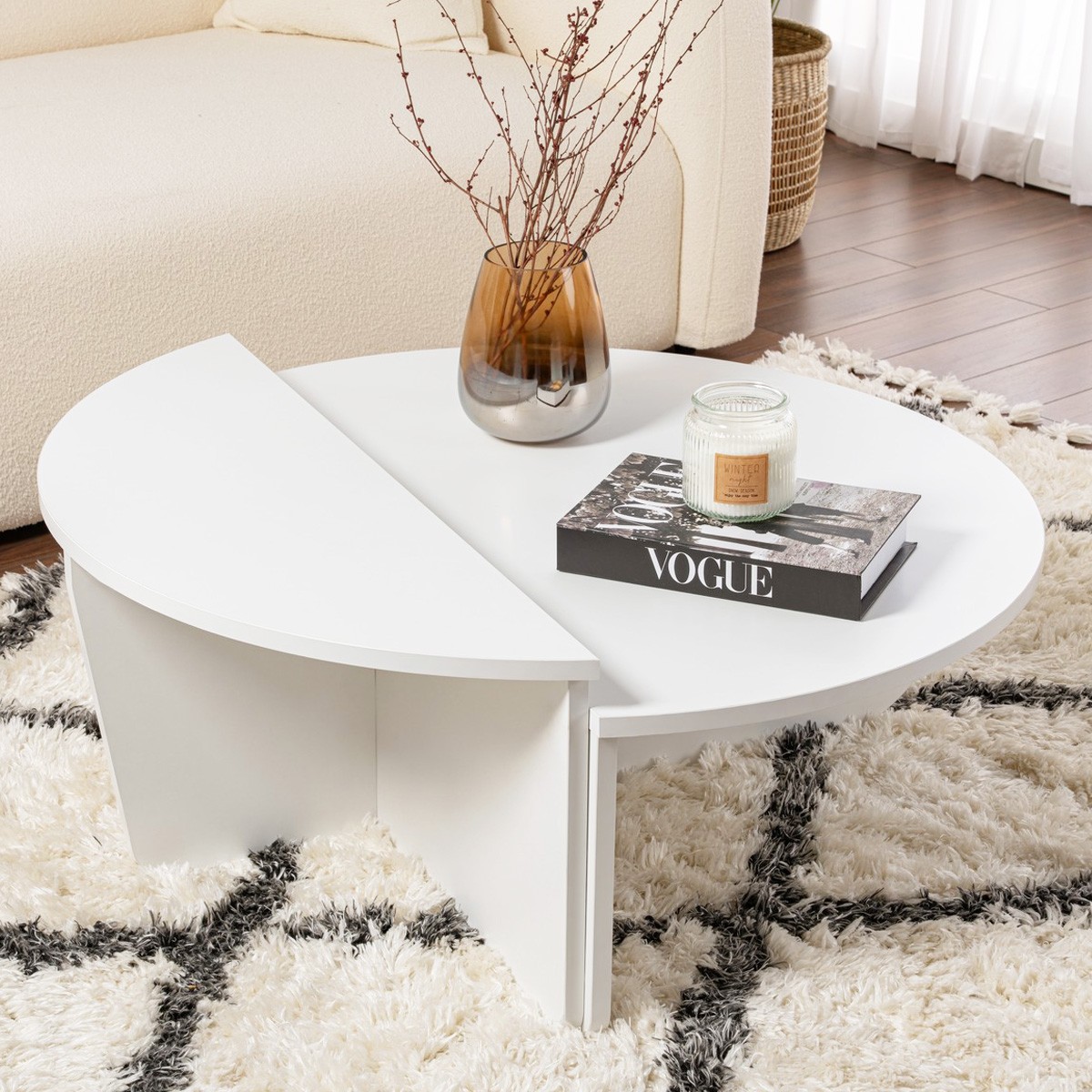 Table basse modulable ronde - SELMA blanc, HOMIFAB