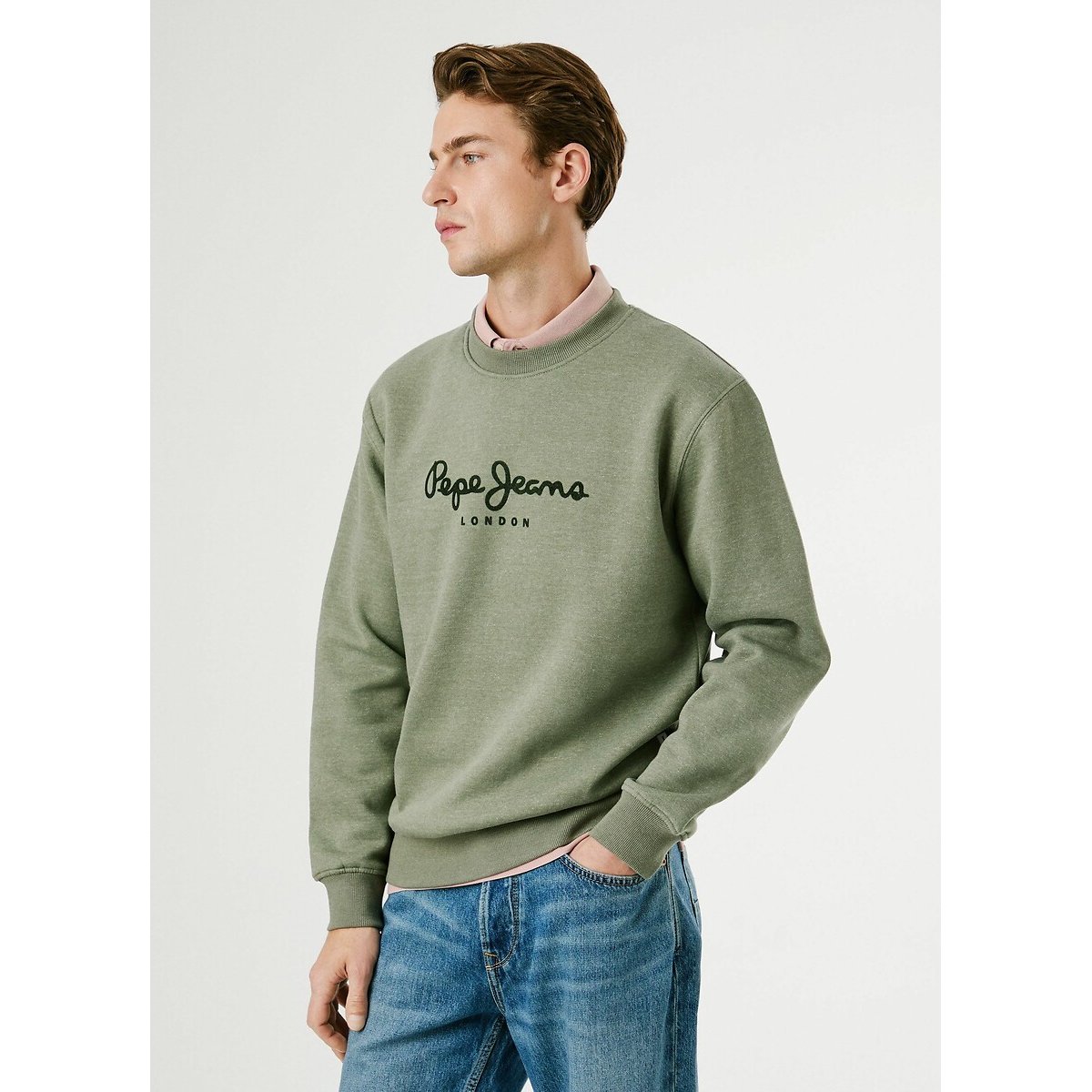 Sweat col rond Macbeth kaki, PEPE JEANS