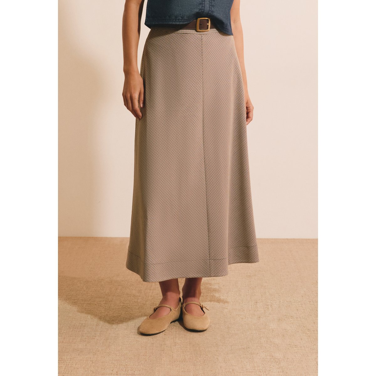 Jupe longue fluide JULIE PDP beige, ETAM