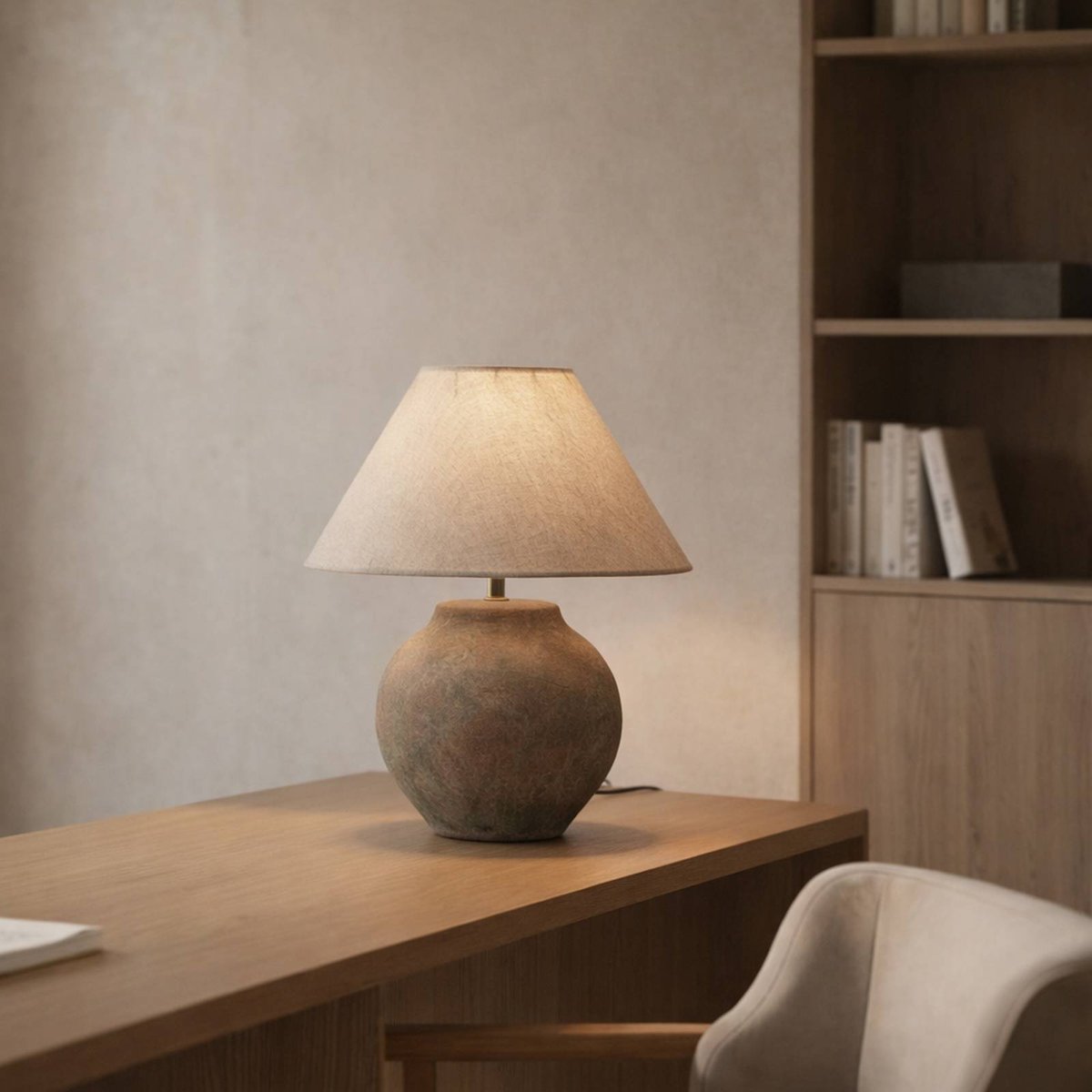 Lampe à poser en céramique scandinave marron, beige, LUCANDE