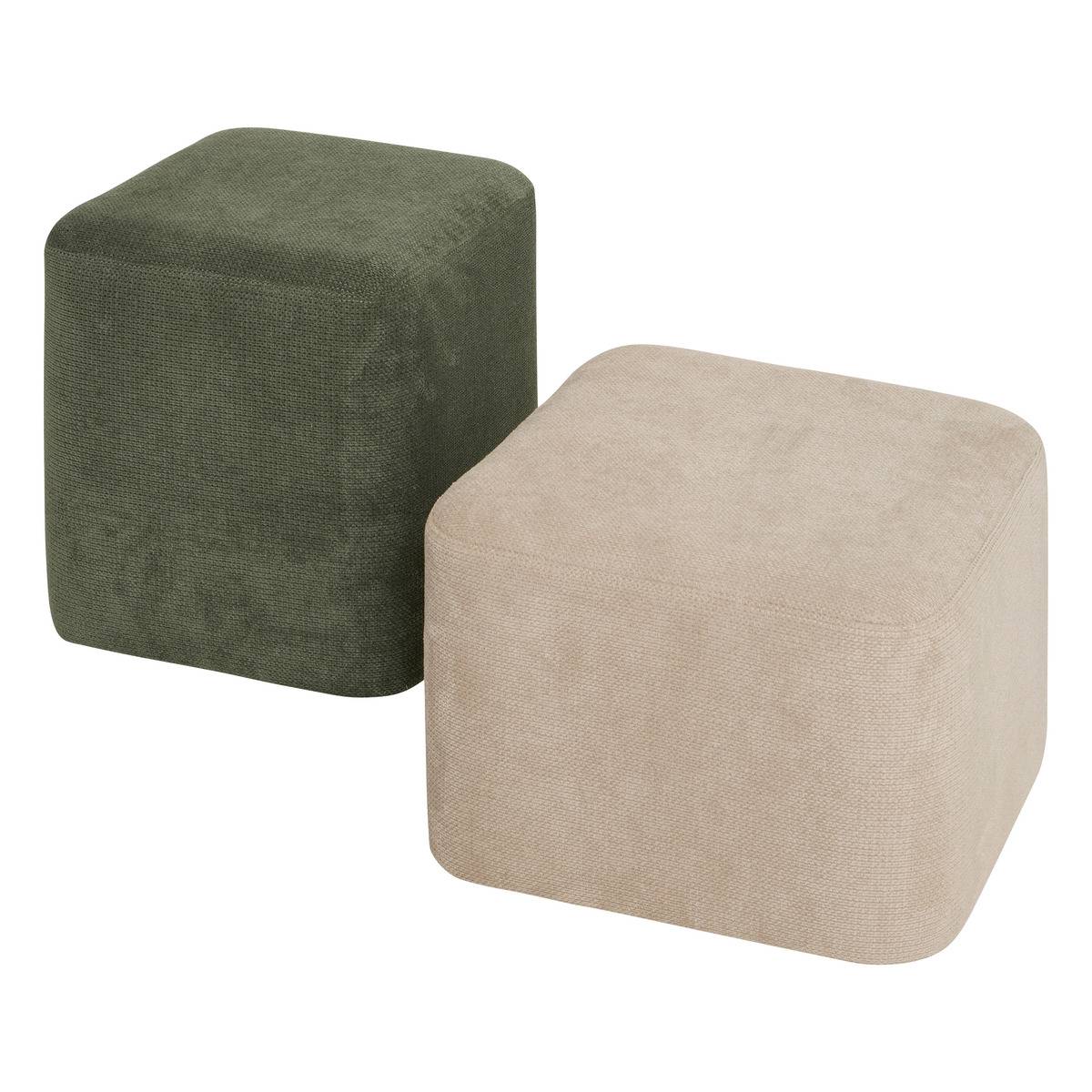 Lot de 2 poufs empilables en tissu DOKI gris, ATMOSPHERA