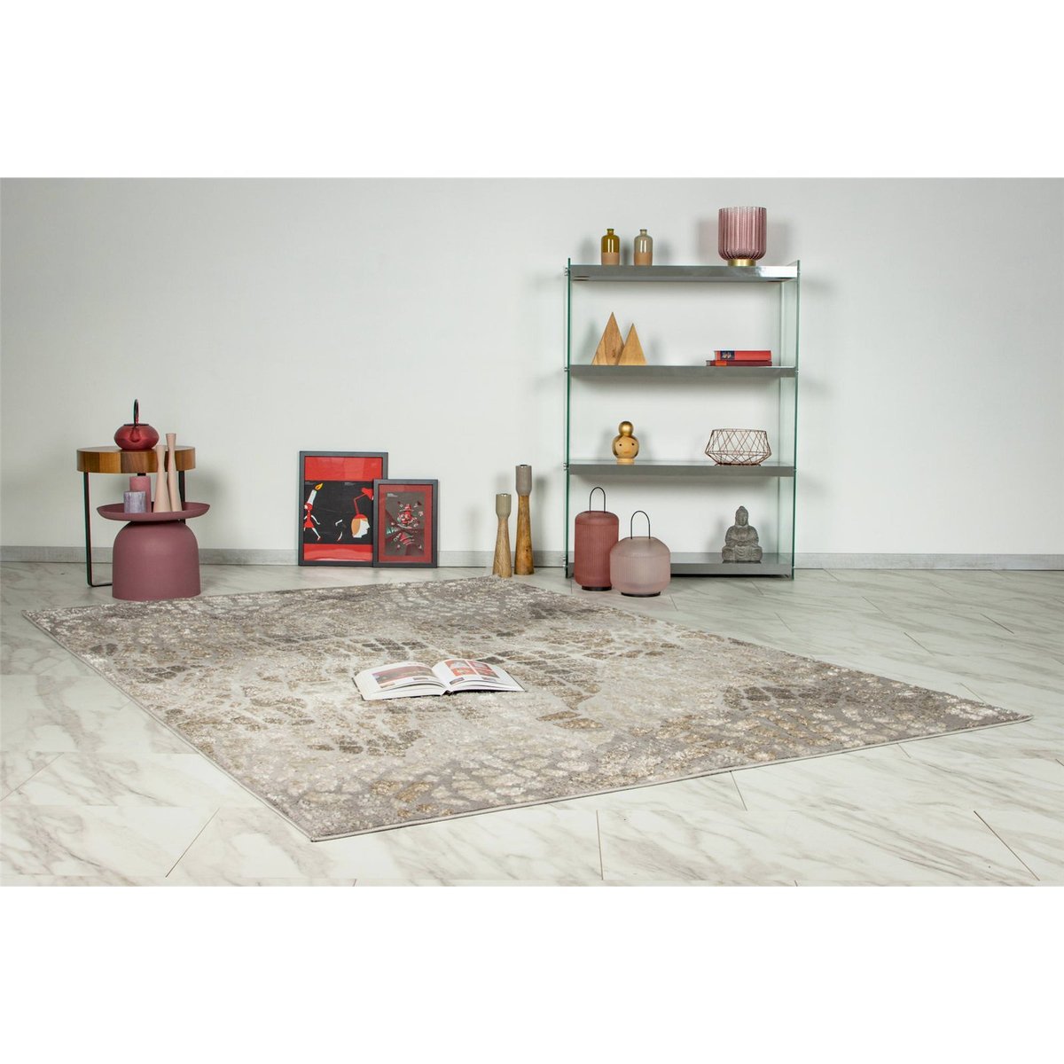 Tapis rectangulaire à poils courts gris clair argent et beige sable, ARTE ESPINA