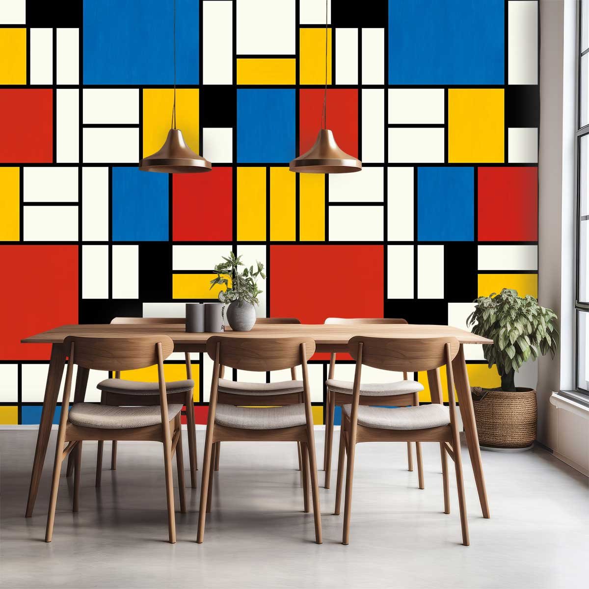 Papier peint, illustration mondrian multicolore, HEXOA