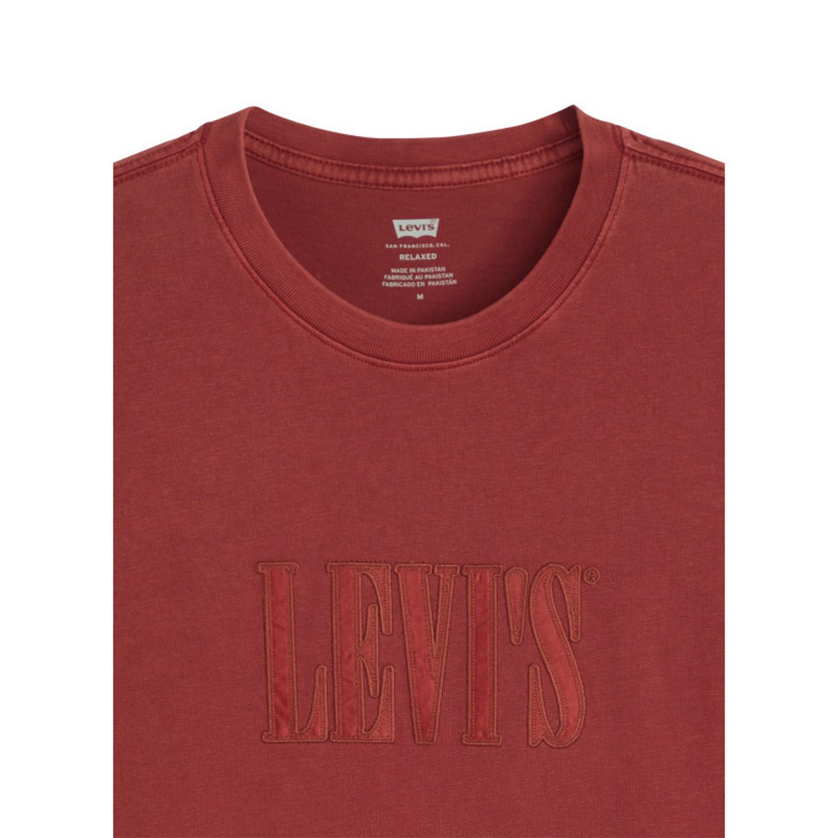 T-shirt en coton bordeaux uni avec une coupe droite et un col rond bordeaux, LEVI'S